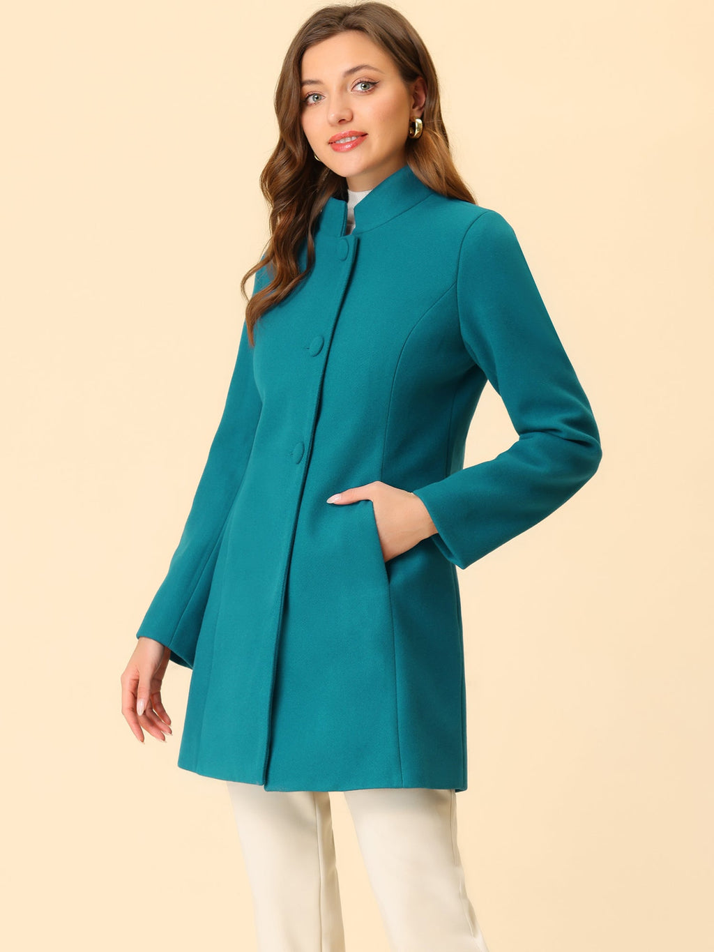Women’s Long Coat | Buttoned Pockets