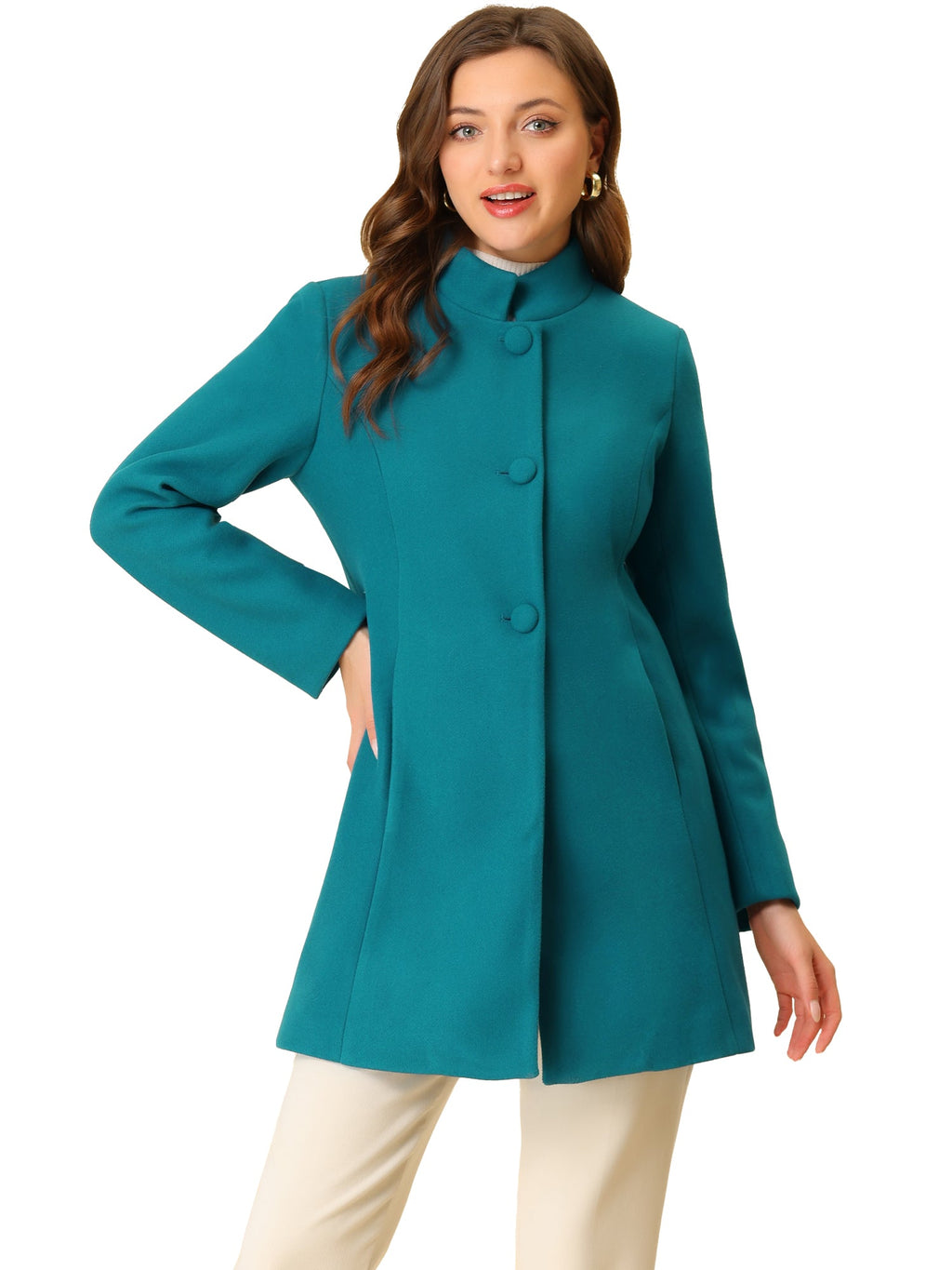 Women’s Long Coat | Buttoned Pockets