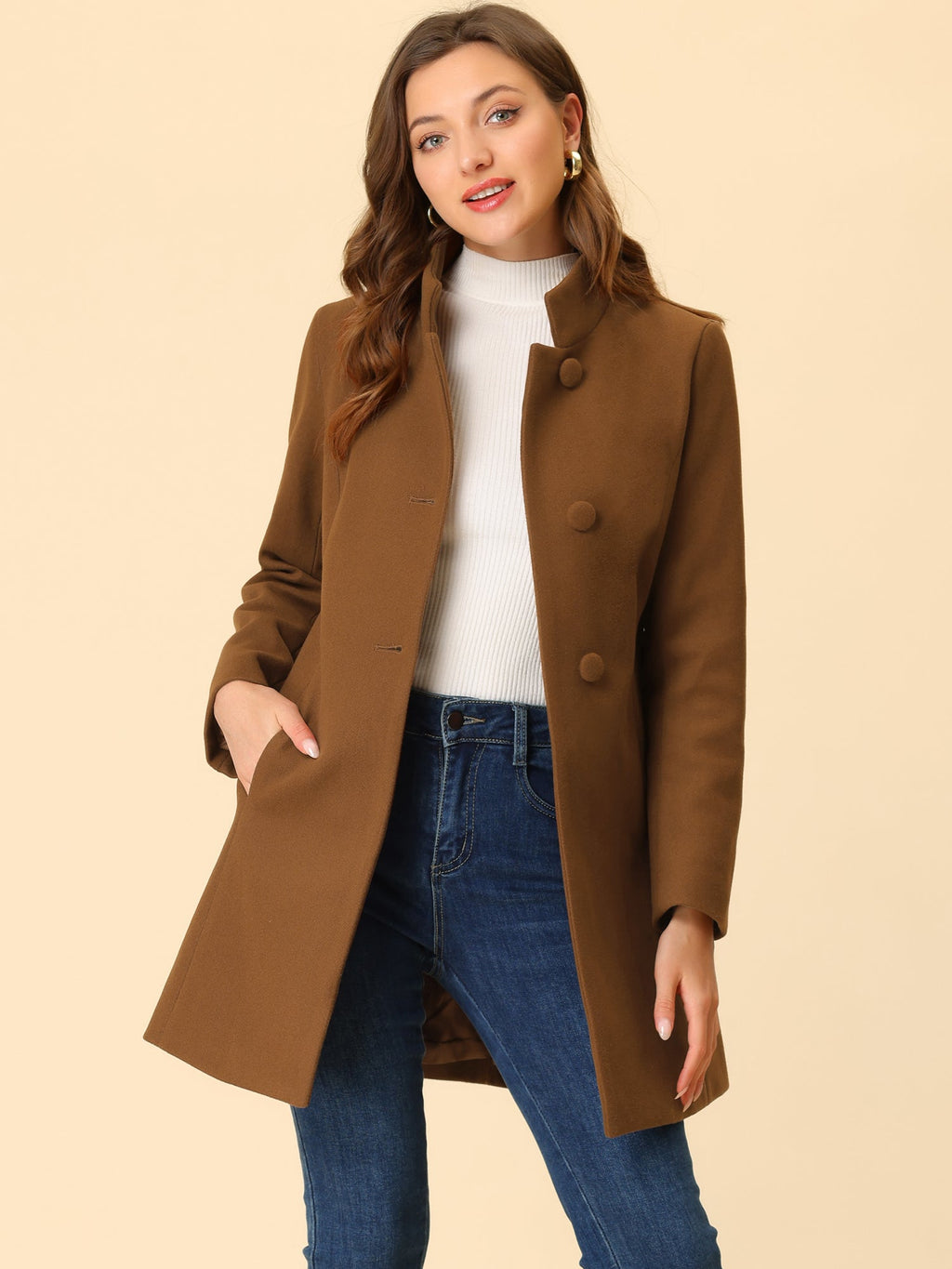 Women’s Long Coat | Buttoned Pockets