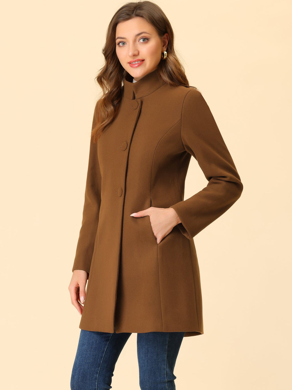 Women’s Long Coat | Buttoned Pockets