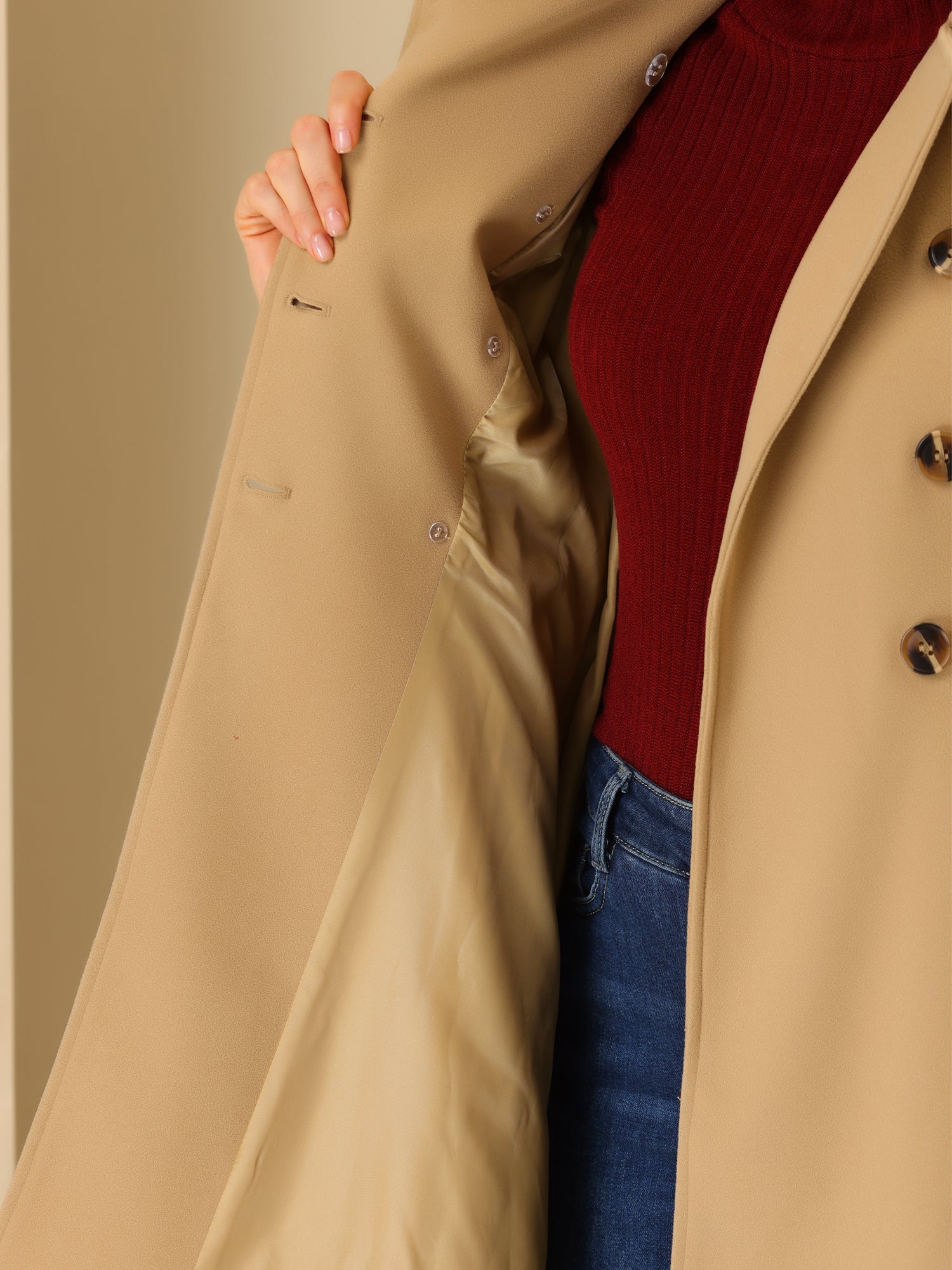 Women’s Long Trench Coat | Double-Breasted Pockets