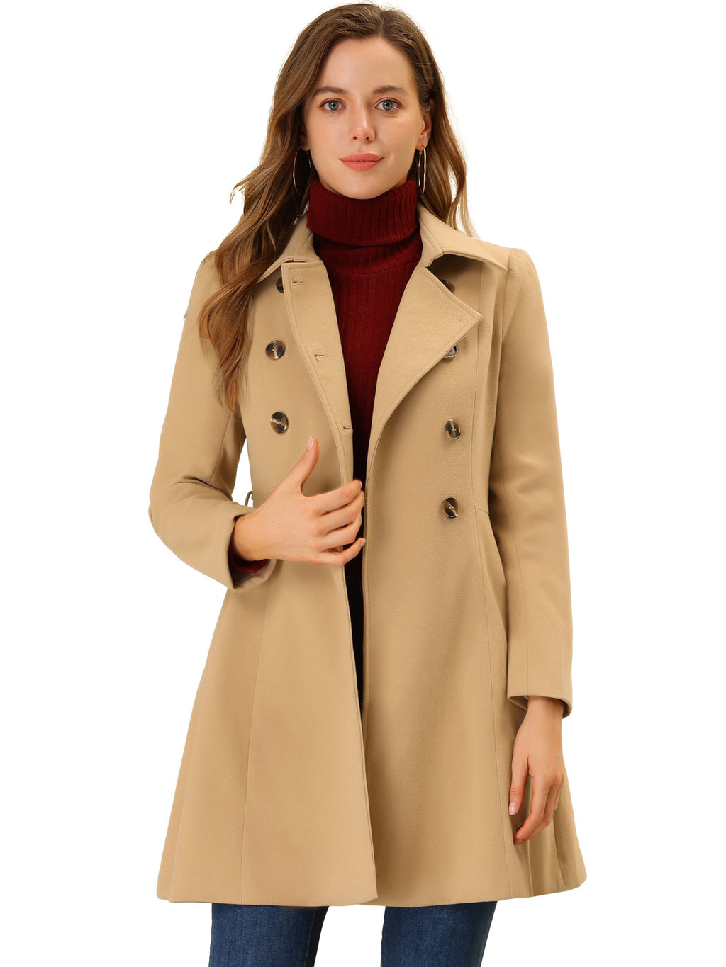 Women’s Long Trench Coat | Double-Breasted Pockets