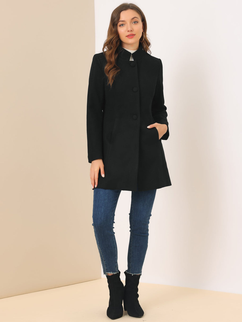 Women’s Long Coat | Buttoned Pockets