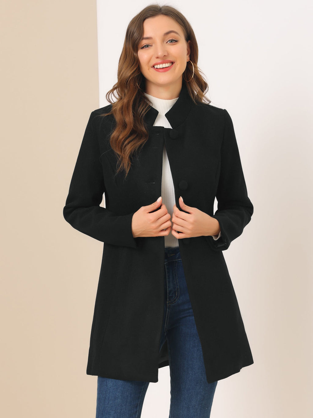 Women’s Long Coat | Buttoned Pockets
