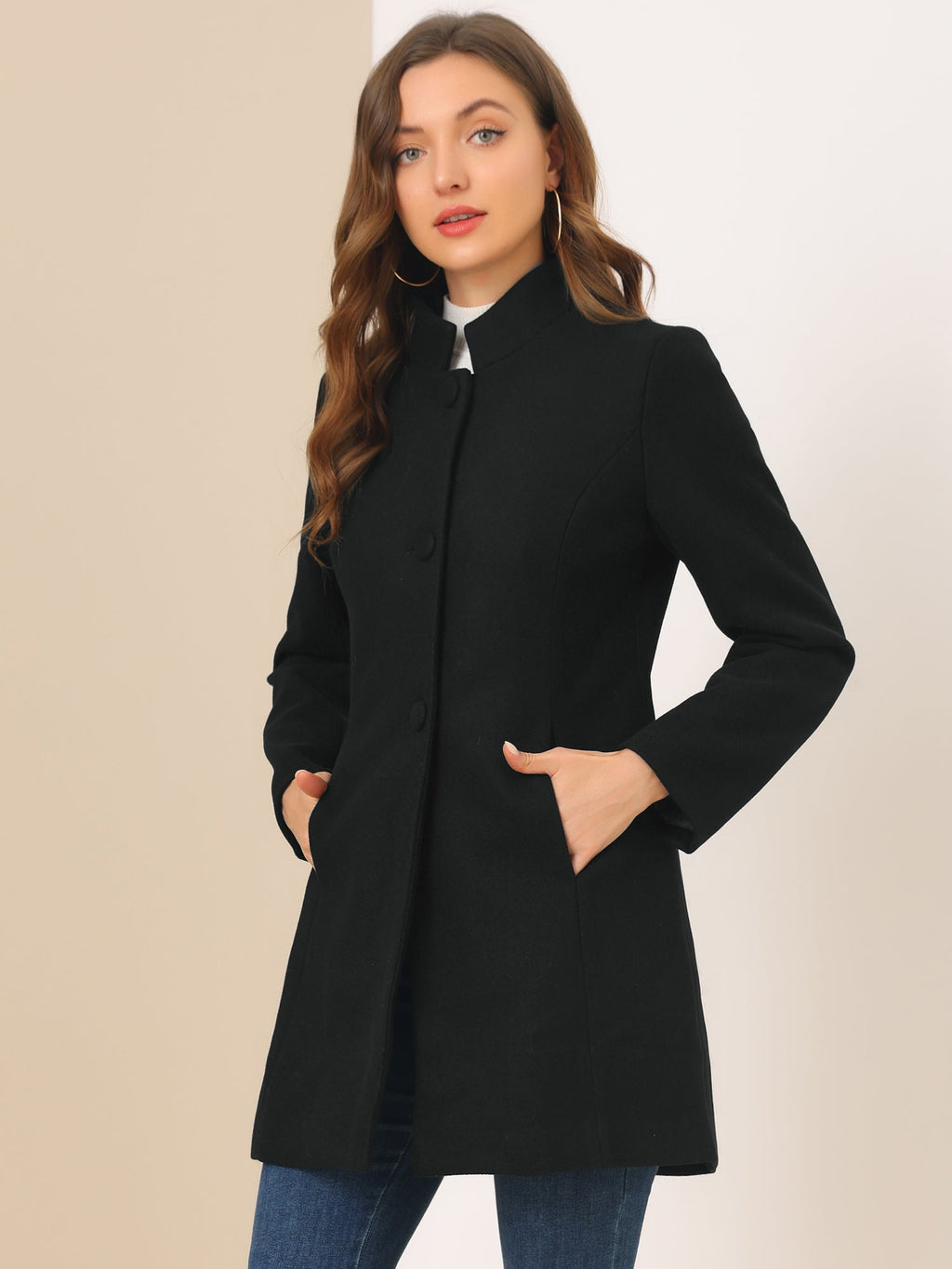 Women’s Long Coat | Buttoned Pockets