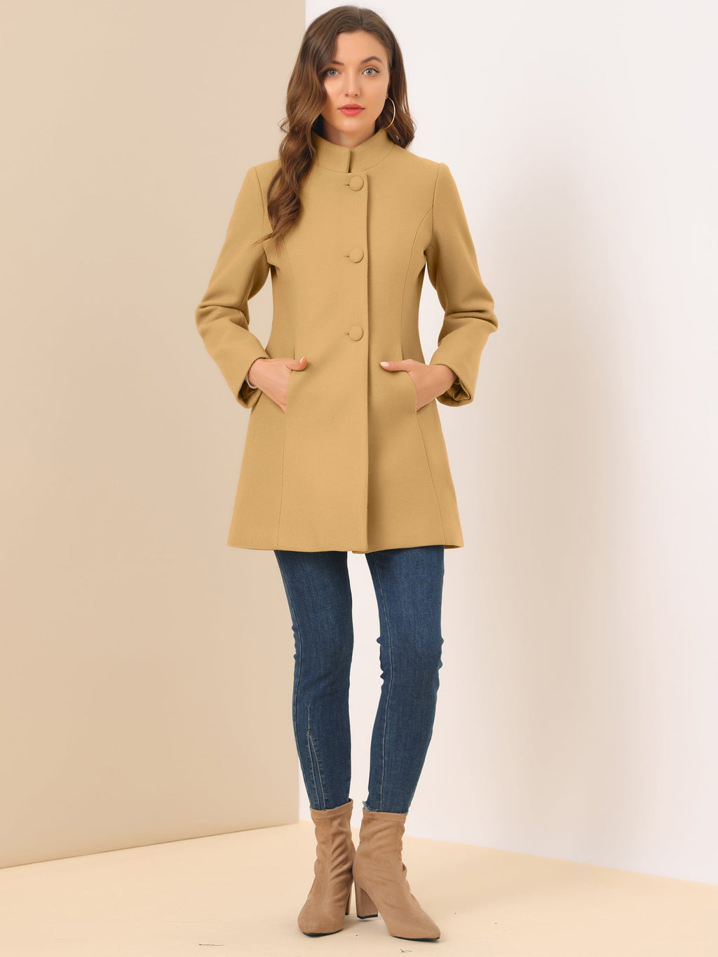 Women’s Long Coat | Buttoned Pockets