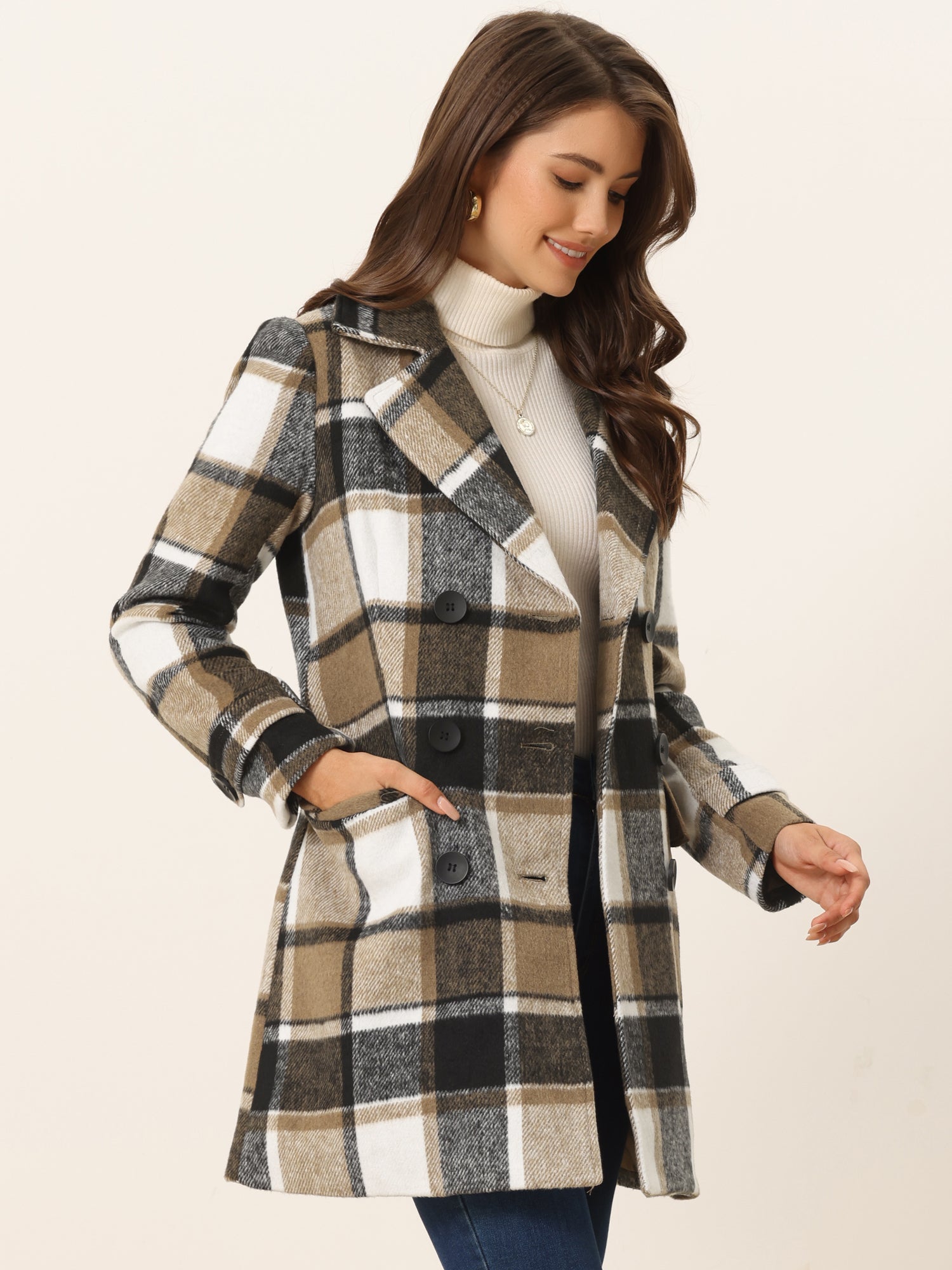 Women’s Long Coat | Double-Breasted Pockets