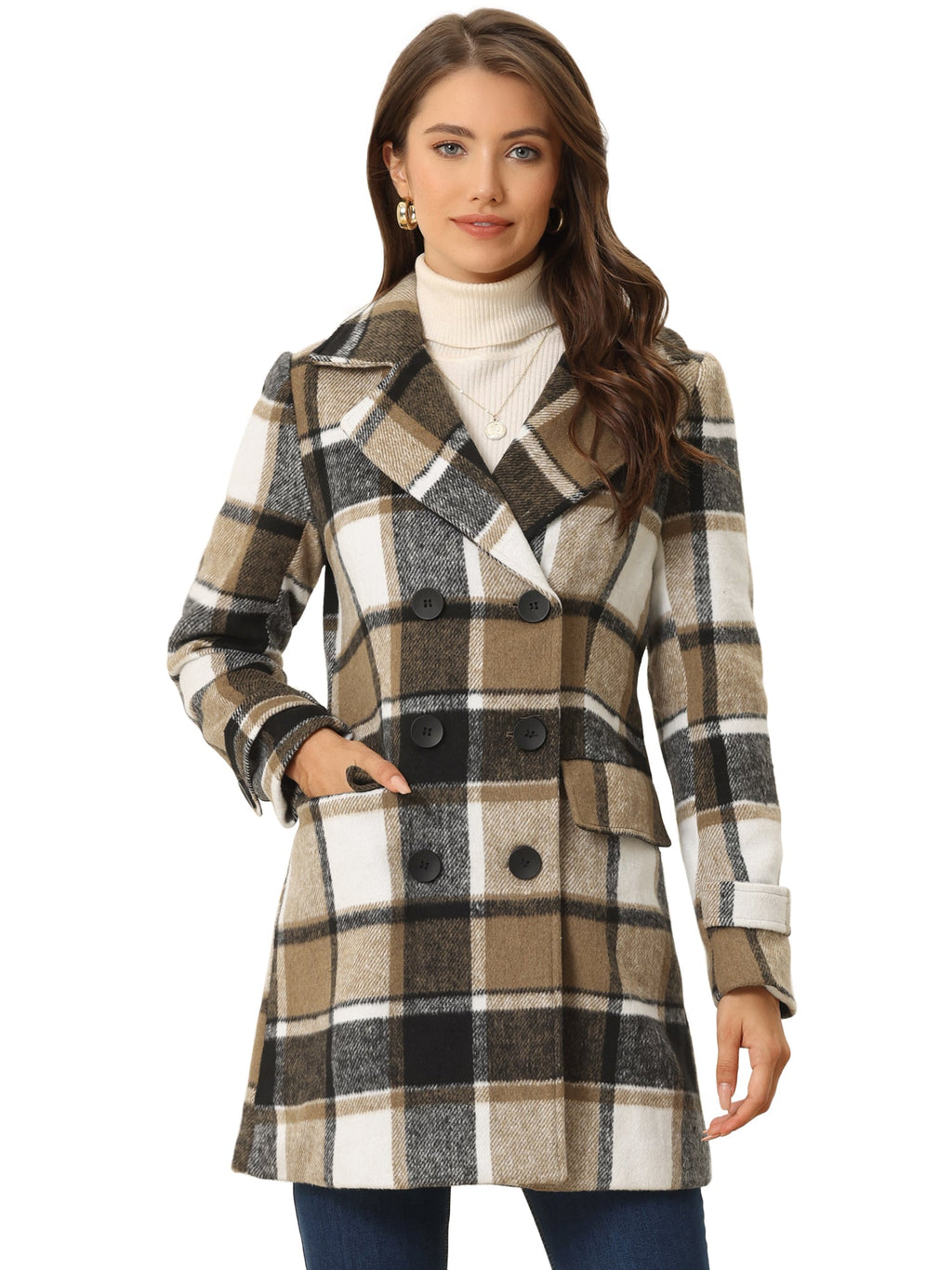 Women’s Long Coat | Double-Breasted Pockets