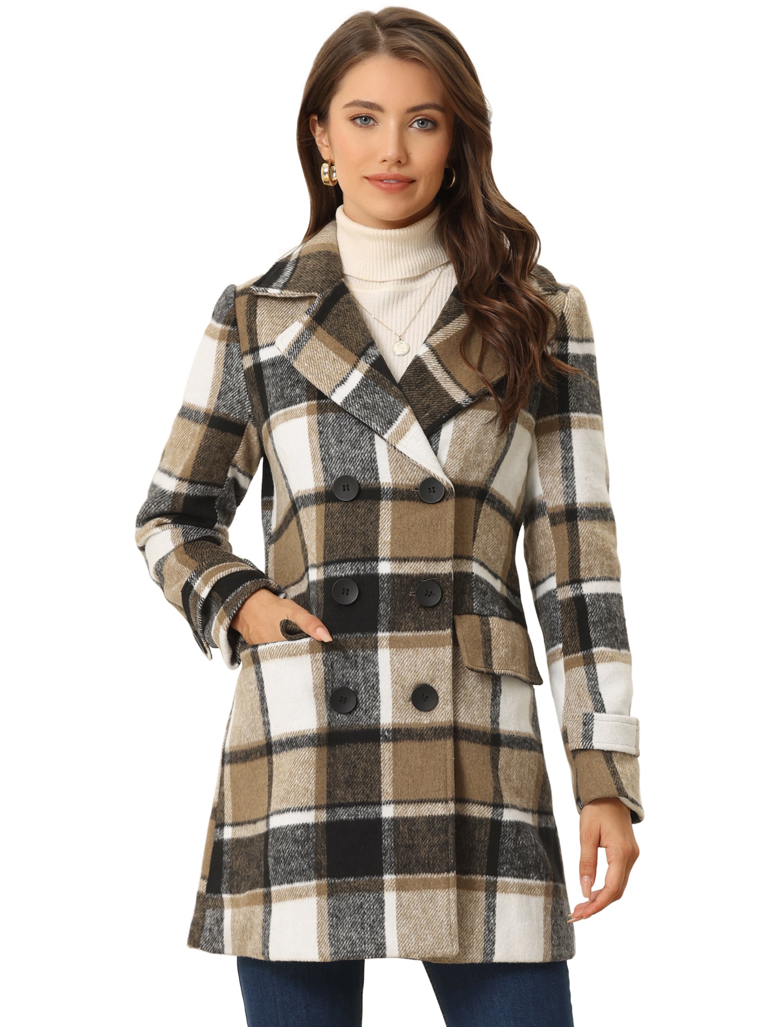 Women’s Long Coat | Double-Breasted Pockets
