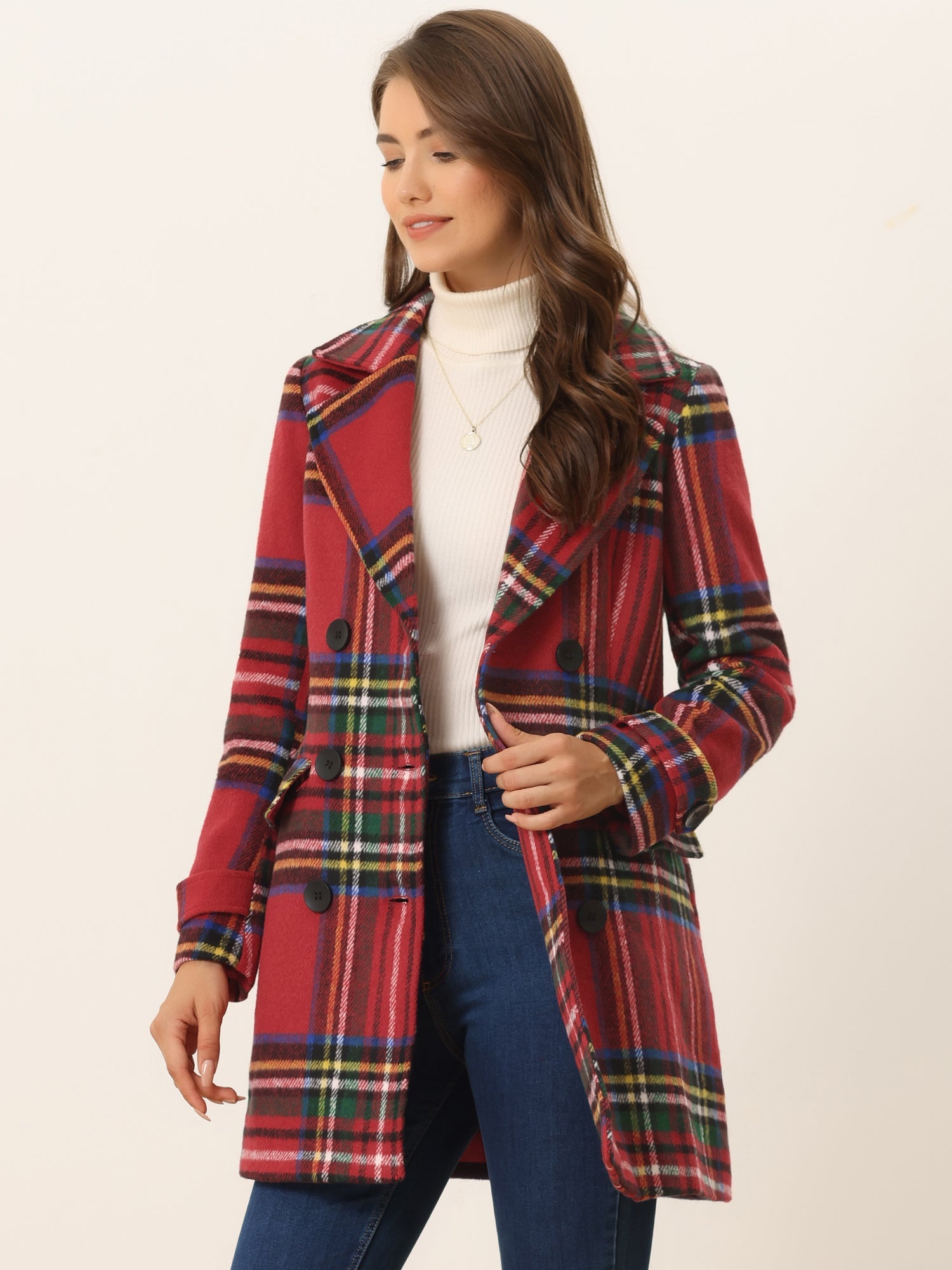 Women’s Long Coat | Double-Breasted Pockets