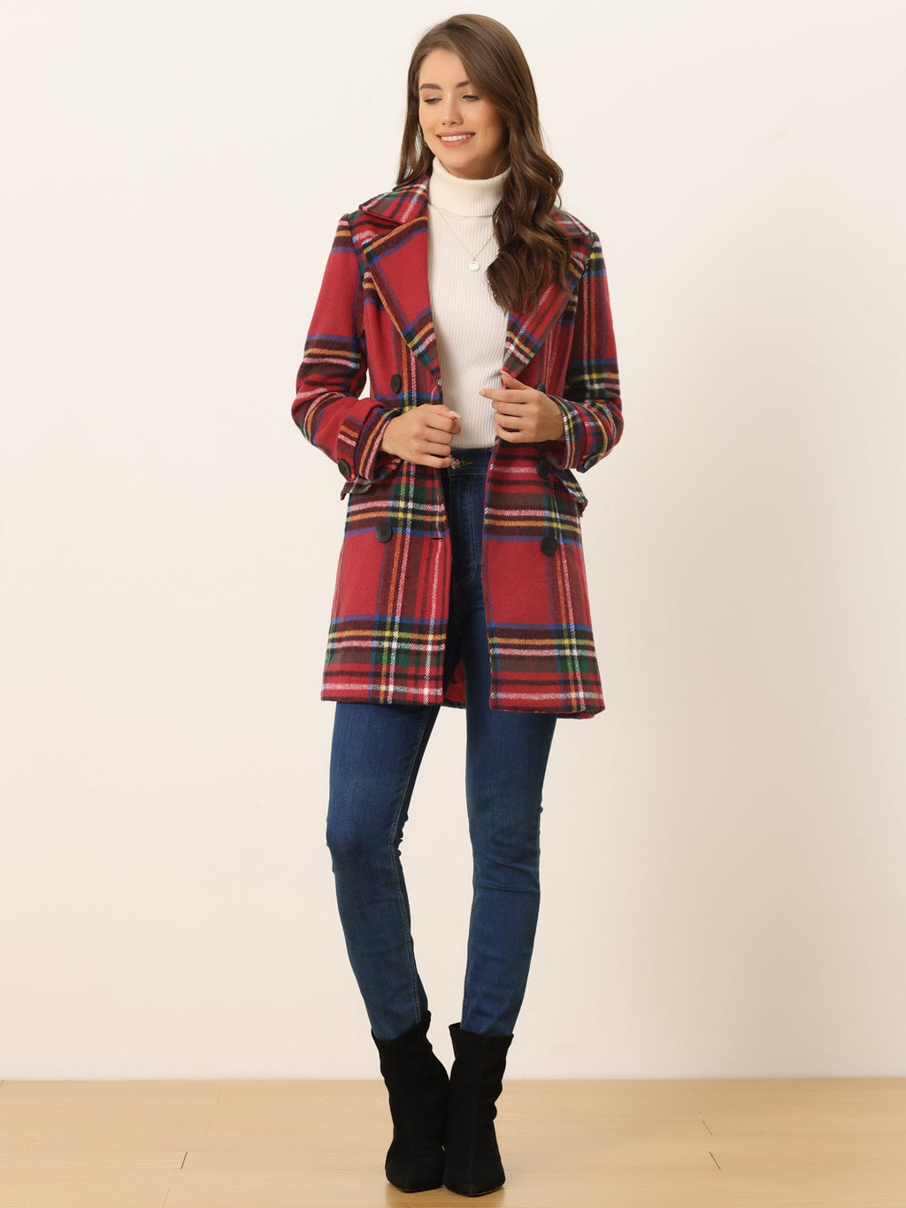Women’s Long Coat | Double-Breasted Pockets