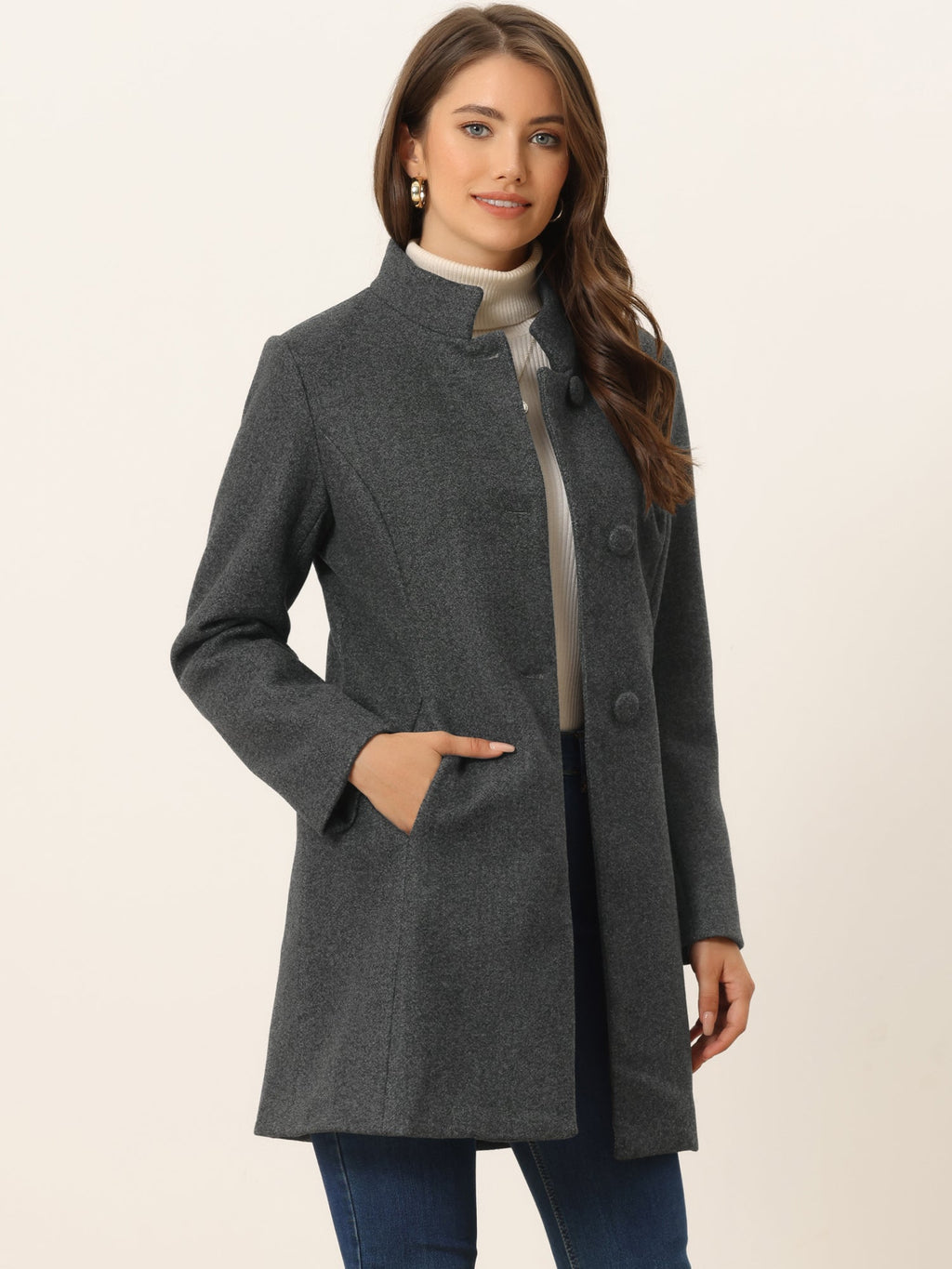Women’s Long Coat | Buttoned Pockets