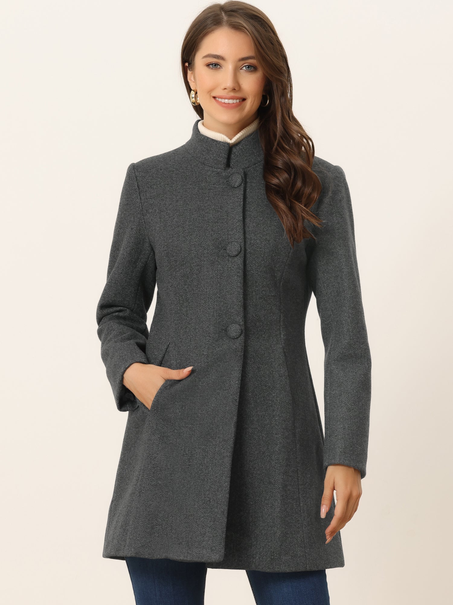 Women’s Long Coat | Buttoned Pockets
