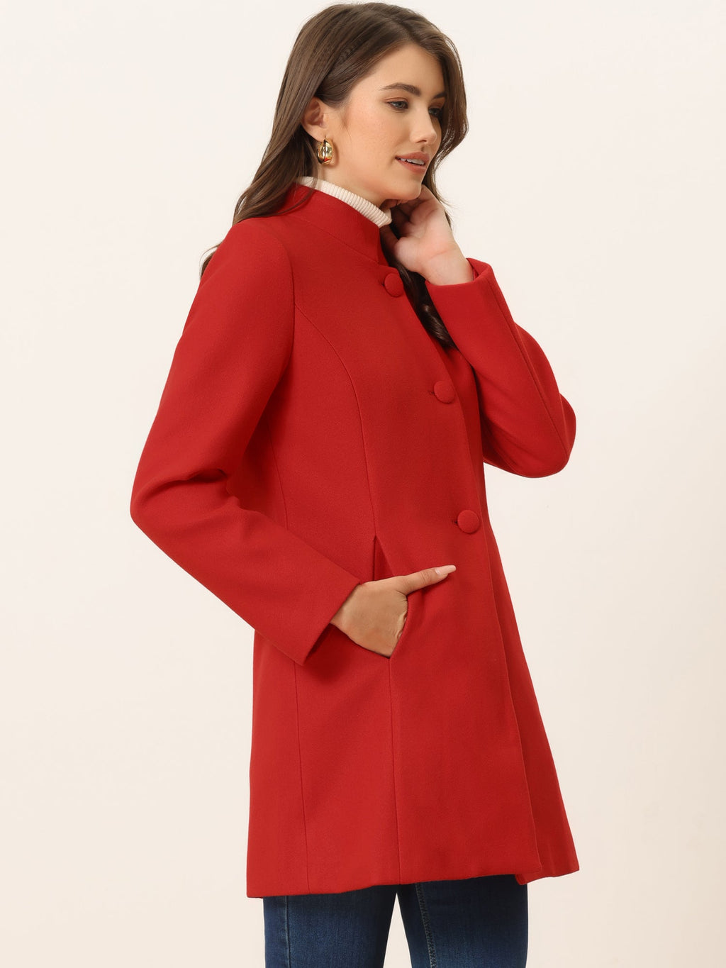 Women’s Long Coat | Buttoned Pockets