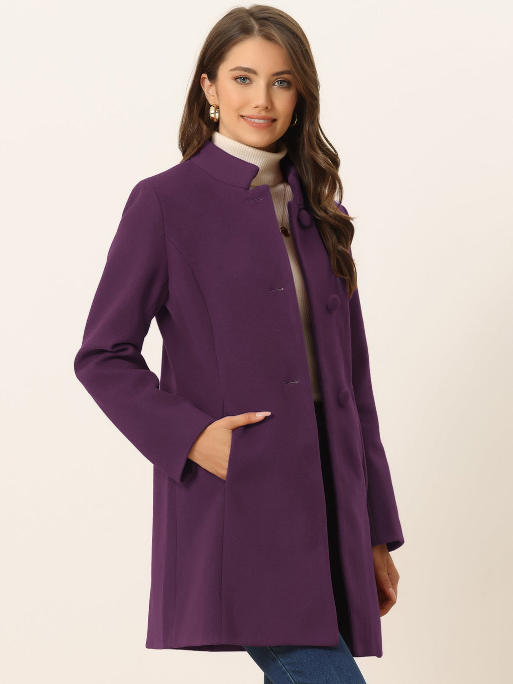 Women’s Long Coat | Buttoned Pockets