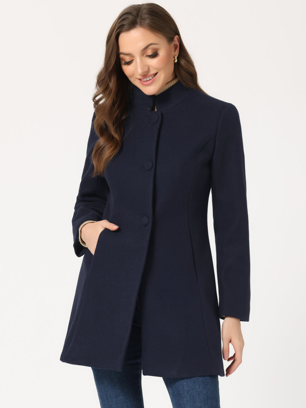 Women’s Long Coat | Buttoned Pockets