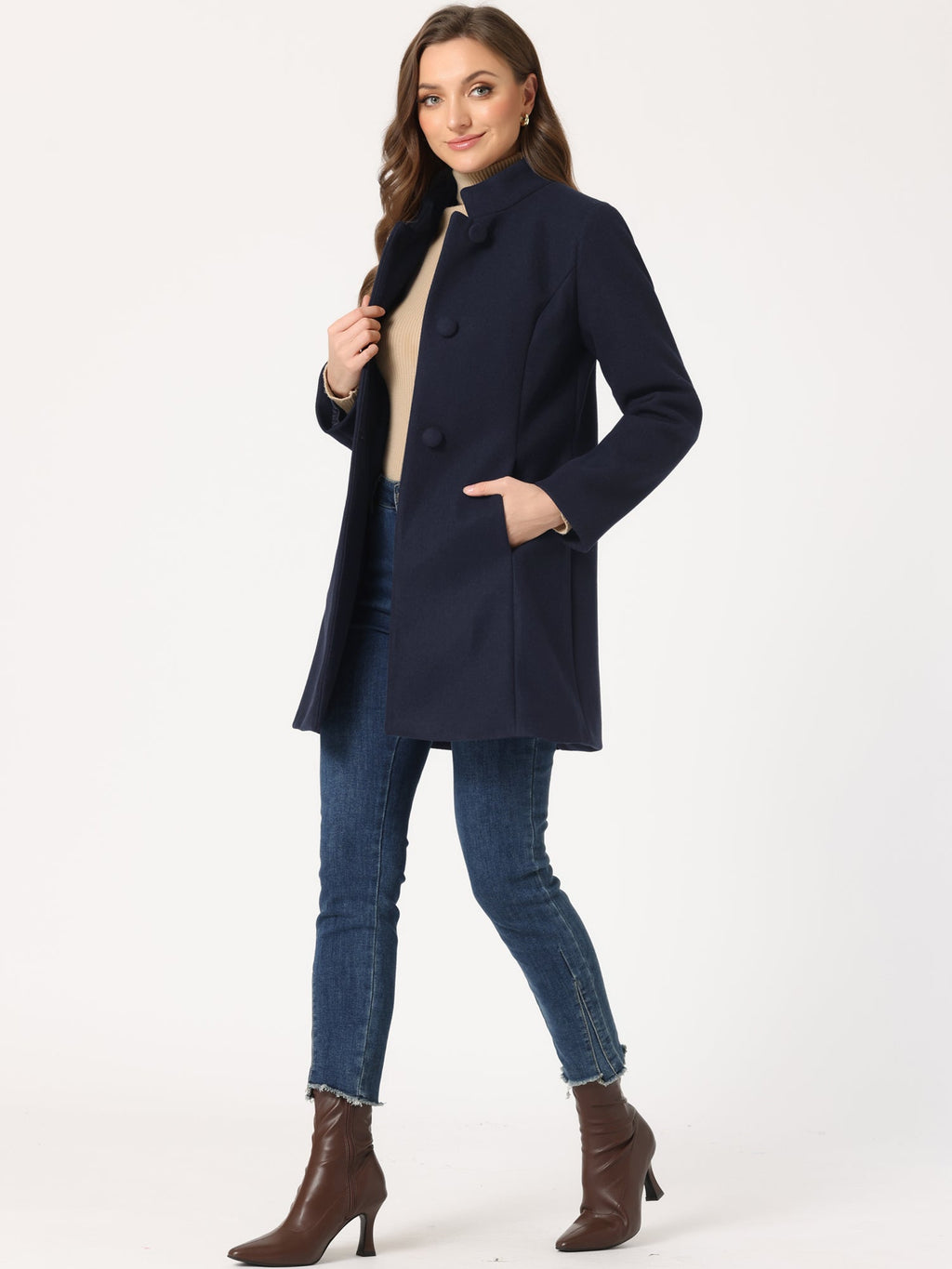 Women’s Long Coat | Buttoned Pockets