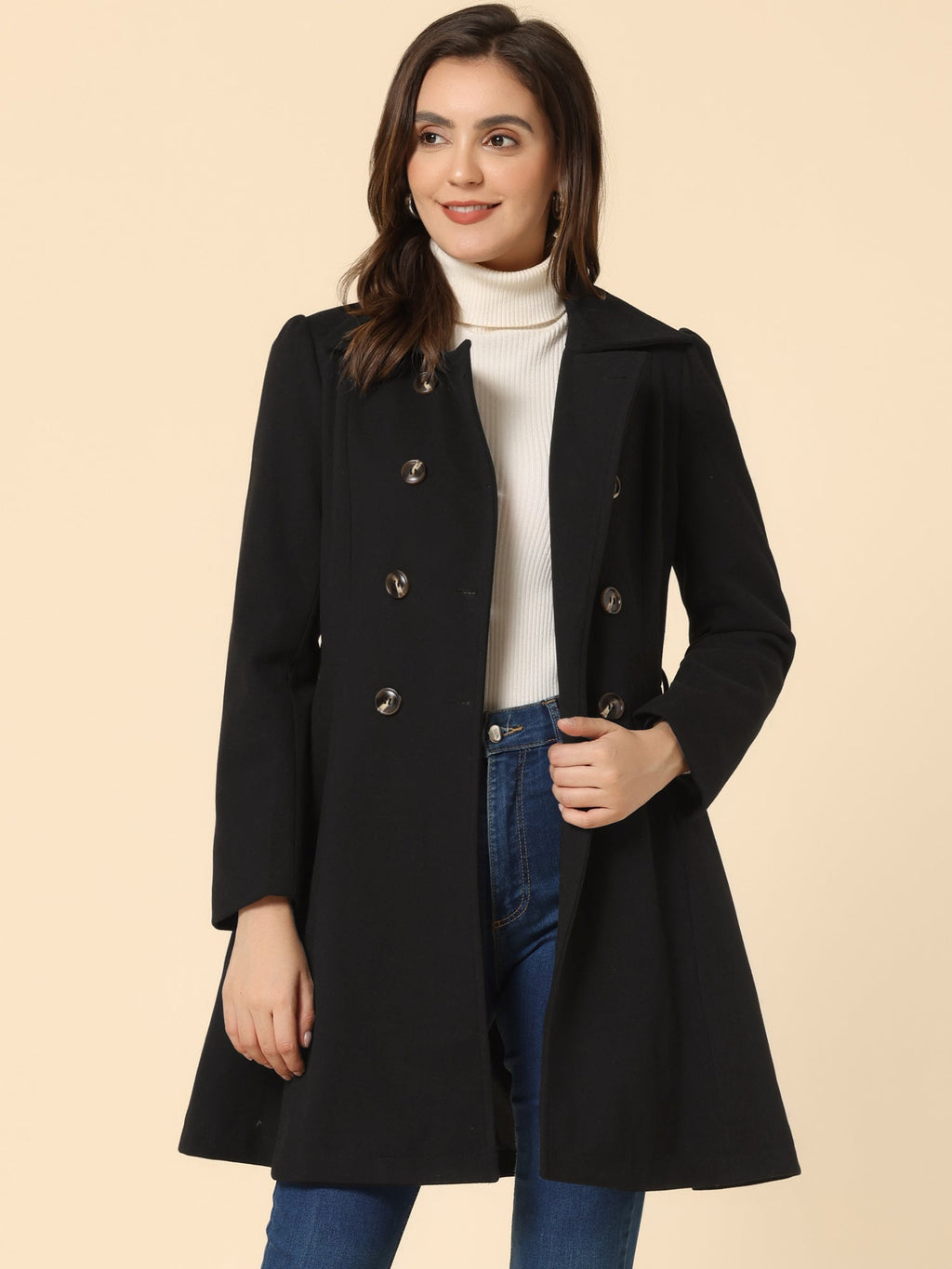 Women’s Long Trench Coat | Double-Breasted Pockets