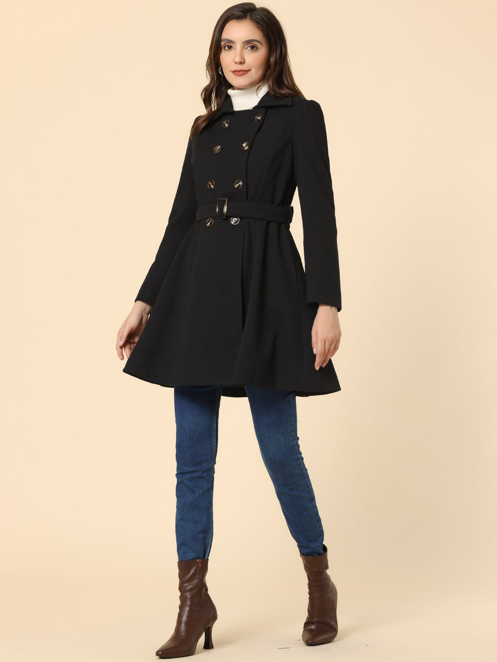Women’s Long Trench Coat | Double-Breasted Pockets