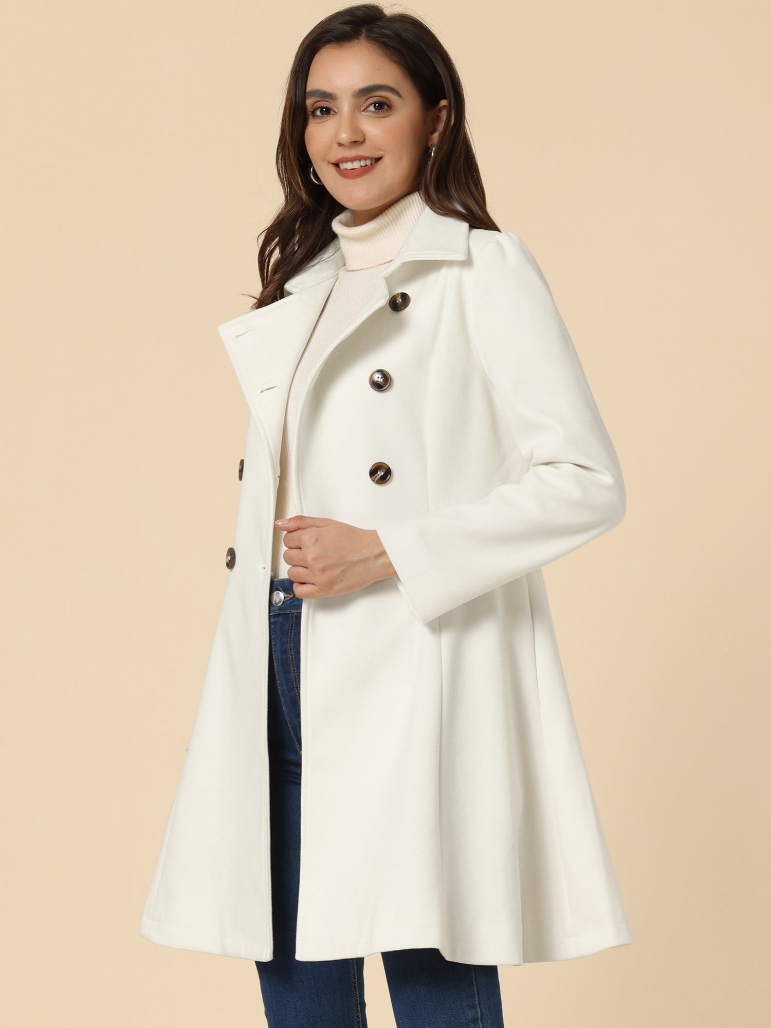 Women’s Long Trench Coat | Double-Breasted Pockets