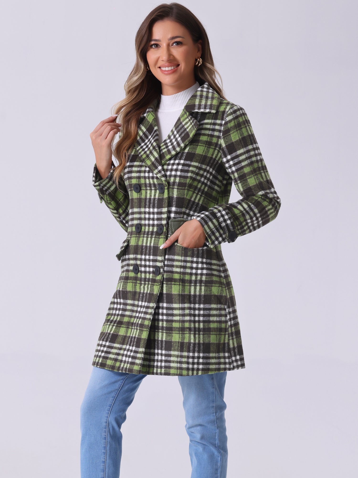Women’s Long Coat | Double-Breasted Pockets