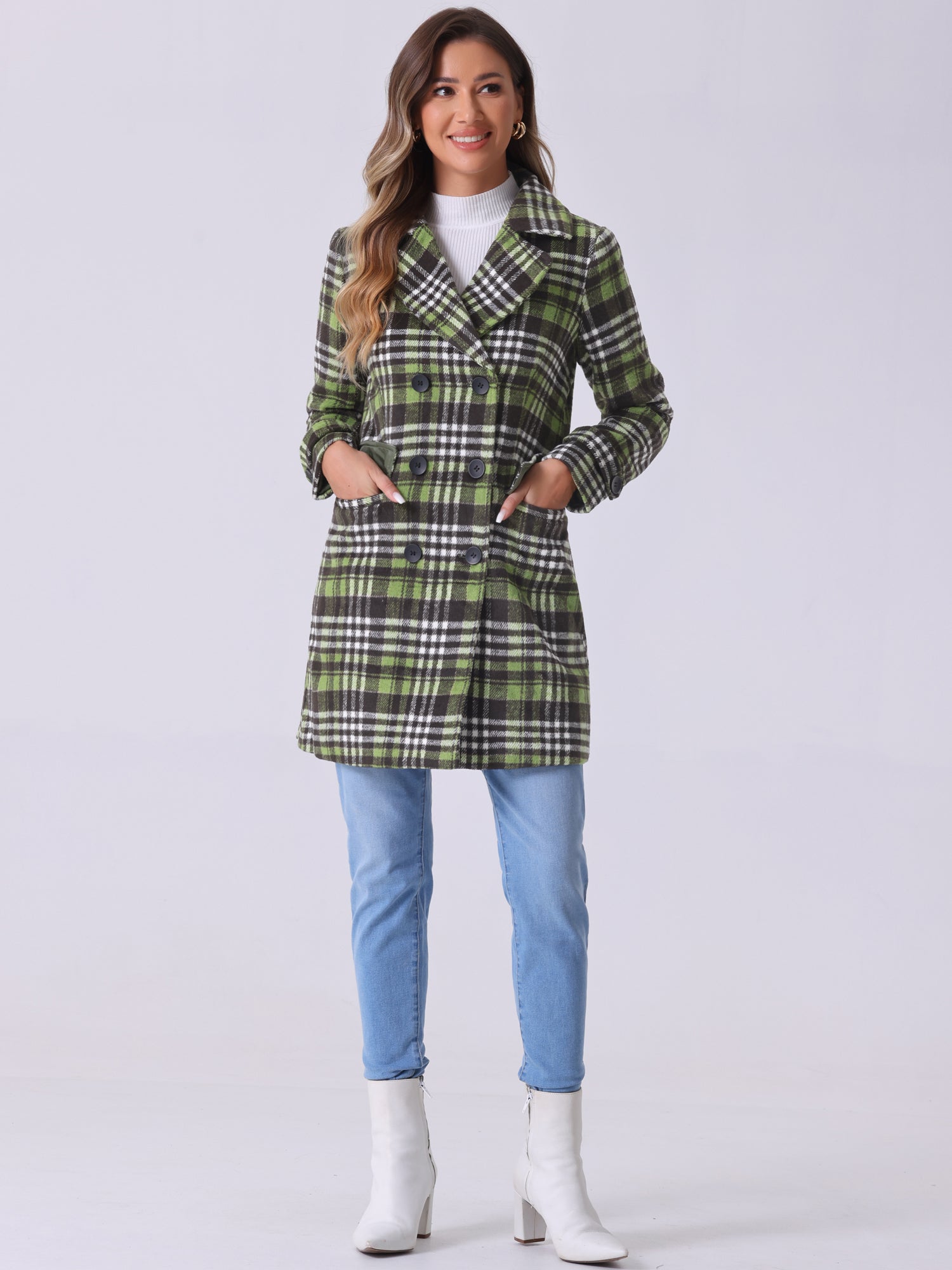 Women’s Long Coat | Double-Breasted Pockets