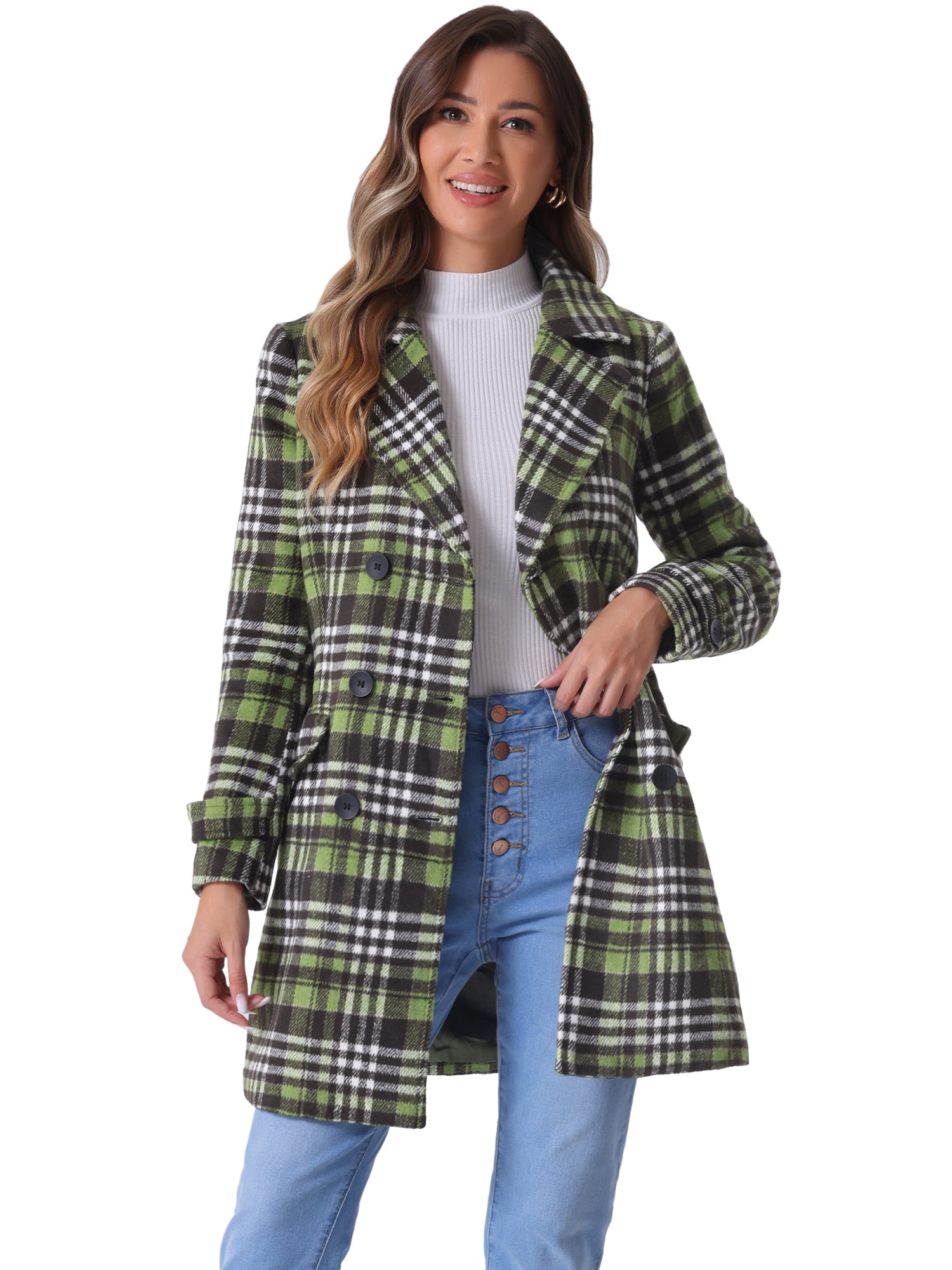 Women’s Long Coat | Double-Breasted Pockets