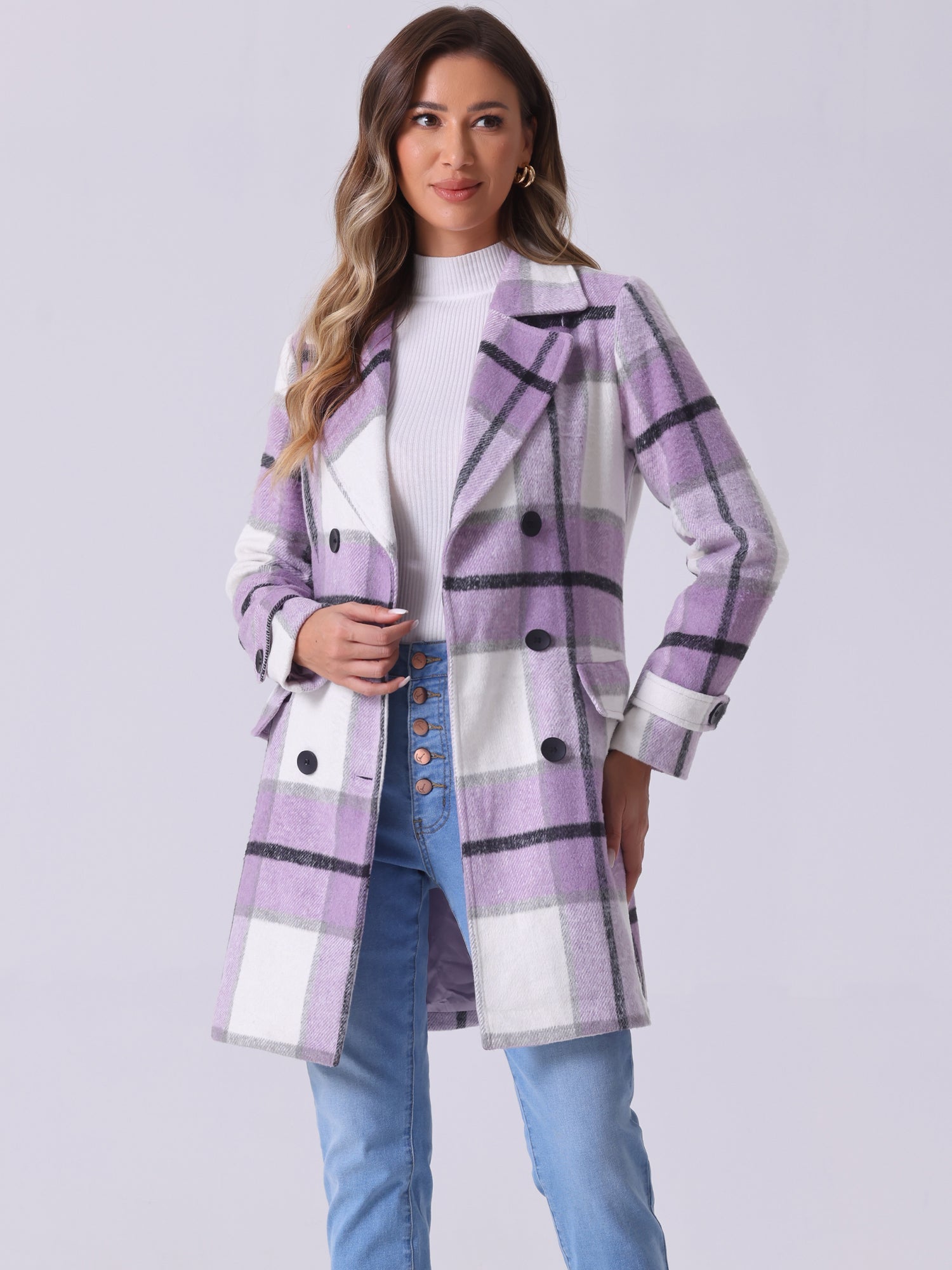 Women’s Long Coat | Double-Breasted Pockets