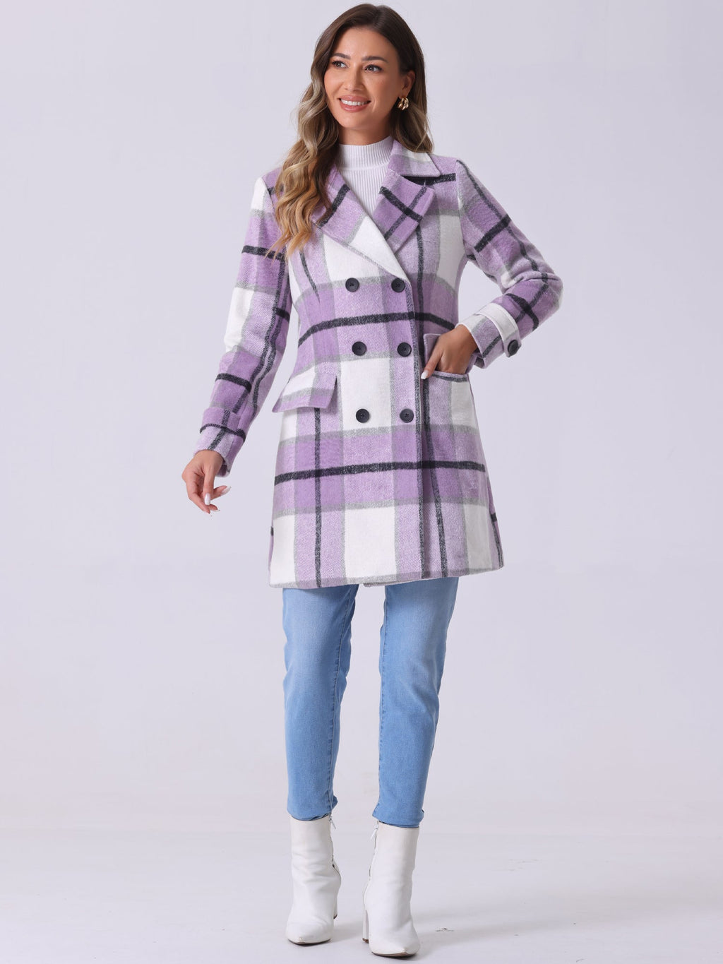 Women’s Long Coat | Double-Breasted Pockets