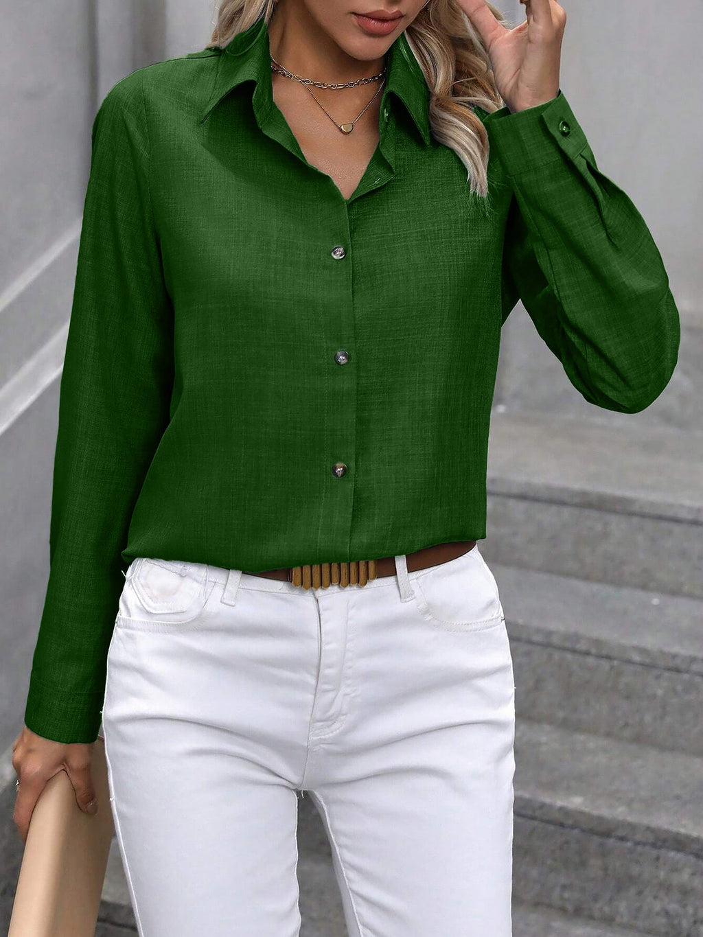 Women’s Long Sleeve Shirt | Button Up Collar