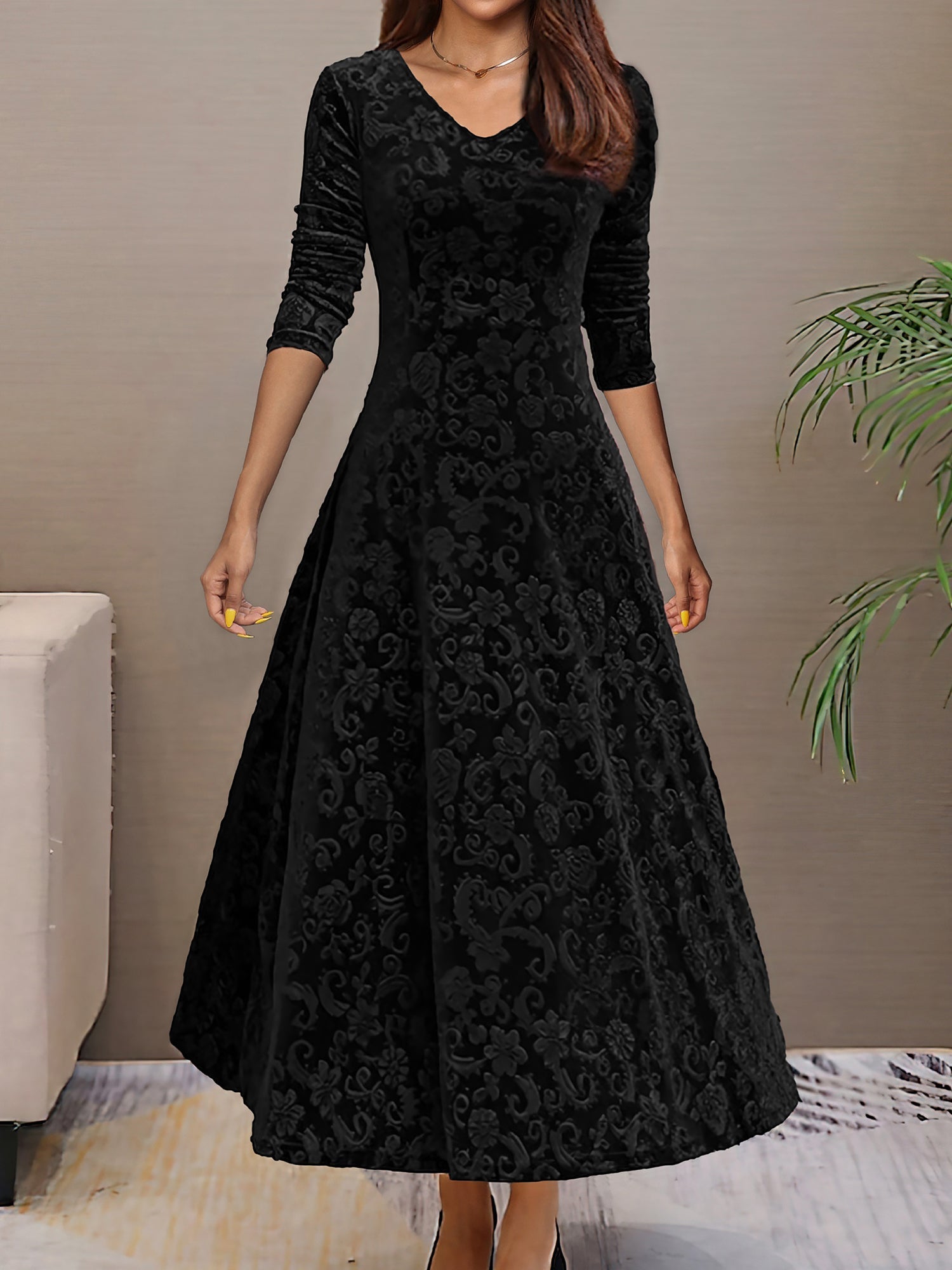 Women’s Formal Maxi Dress | Long Sleeve V-Neck