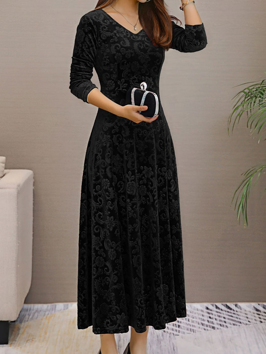 Women’s Formal Maxi Dress | Long Sleeve V-Neck
