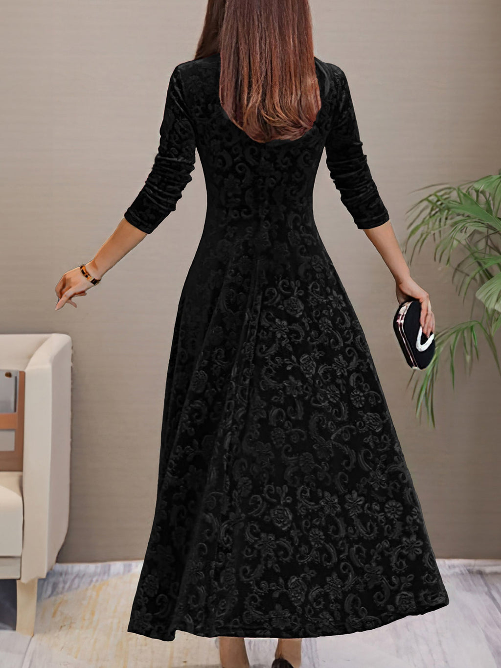 Women’s Formal Maxi Dress | Long Sleeve V-Neck