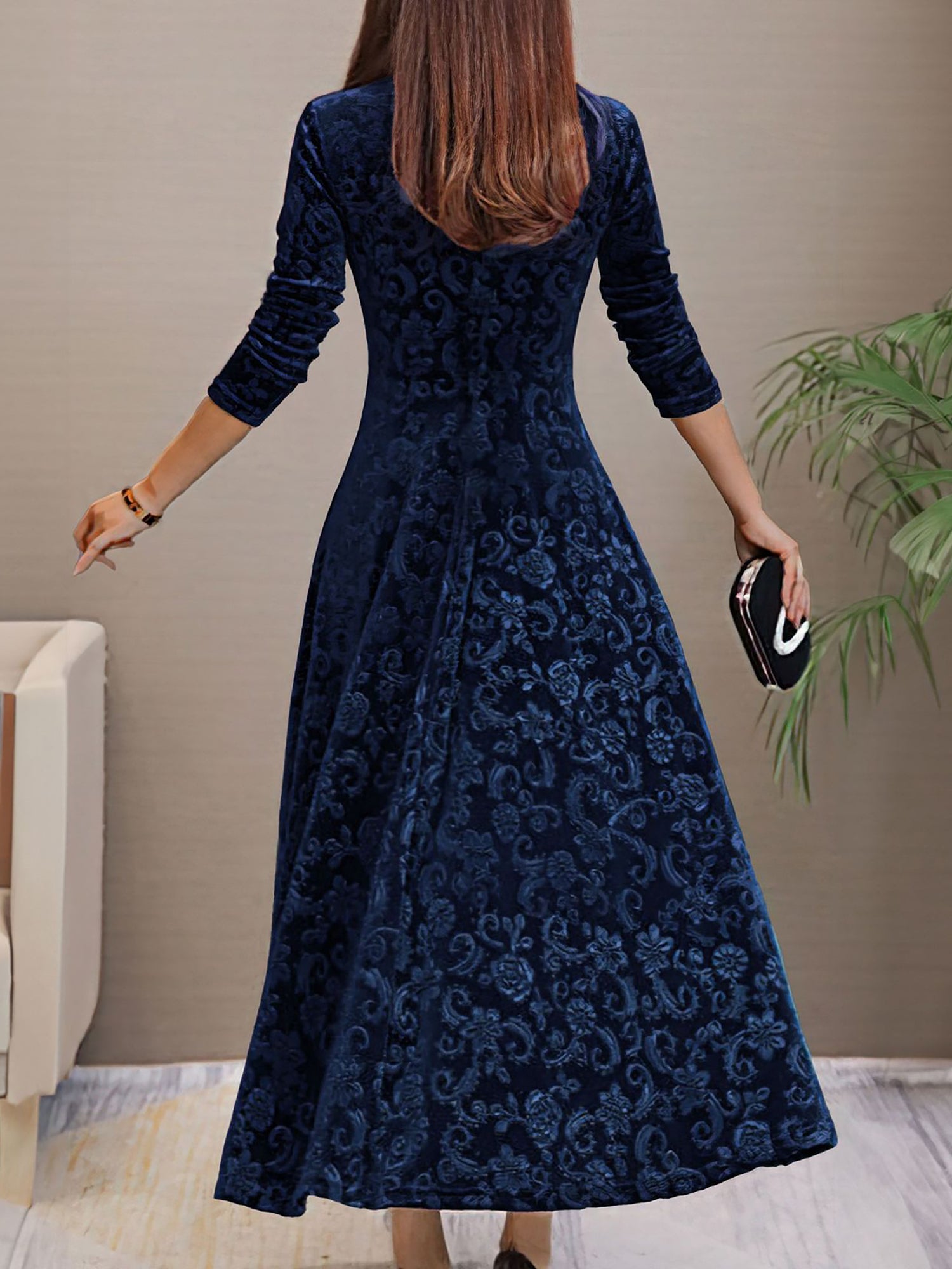 Women’s Formal Maxi Dress | Long Sleeve V-Neck