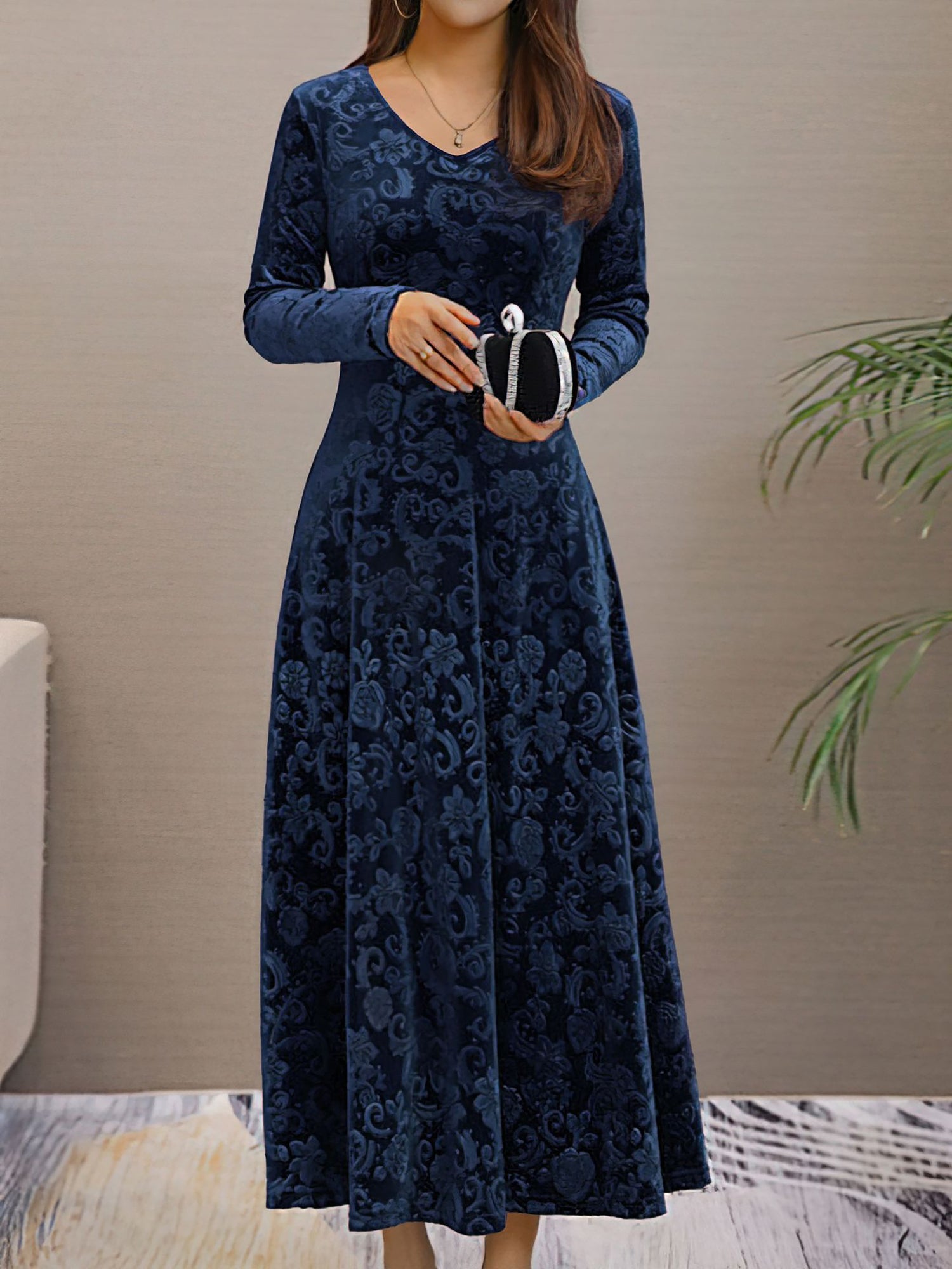 Women’s Formal Maxi Dress | Long Sleeve V-Neck