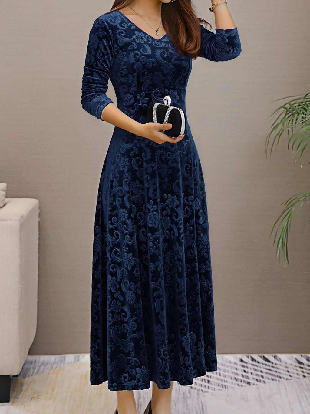 Women’s Formal Maxi Dress | Long Sleeve V-Neck