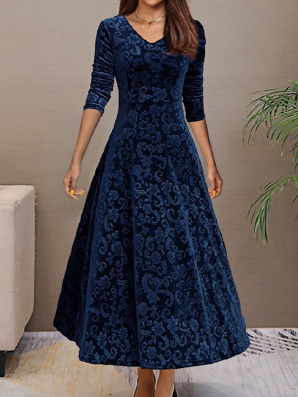 Women’s Formal Maxi Dress | Long Sleeve V-Neck