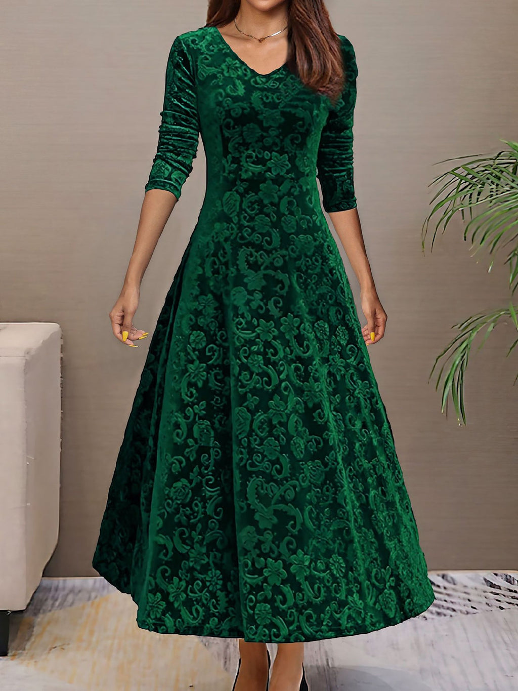 Women’s Formal Maxi Dress | Long Sleeve V-Neck
