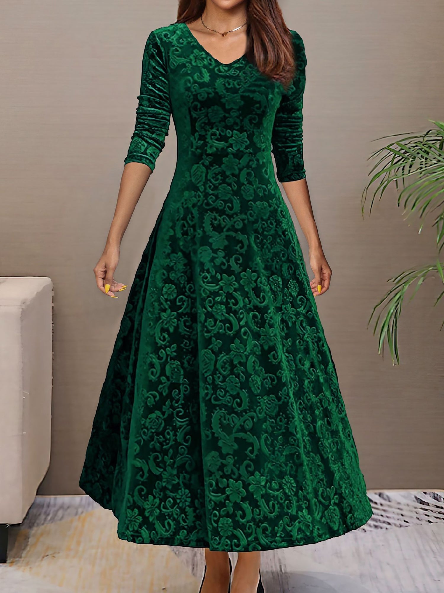 Women’s Formal Maxi Dress | Long Sleeve V-Neck