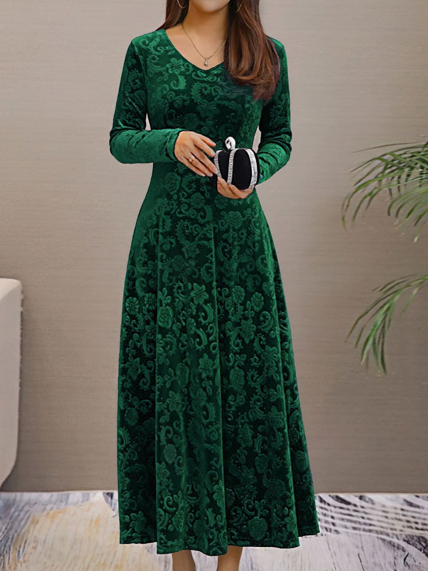 Women’s Formal Maxi Dress | Long Sleeve V-Neck