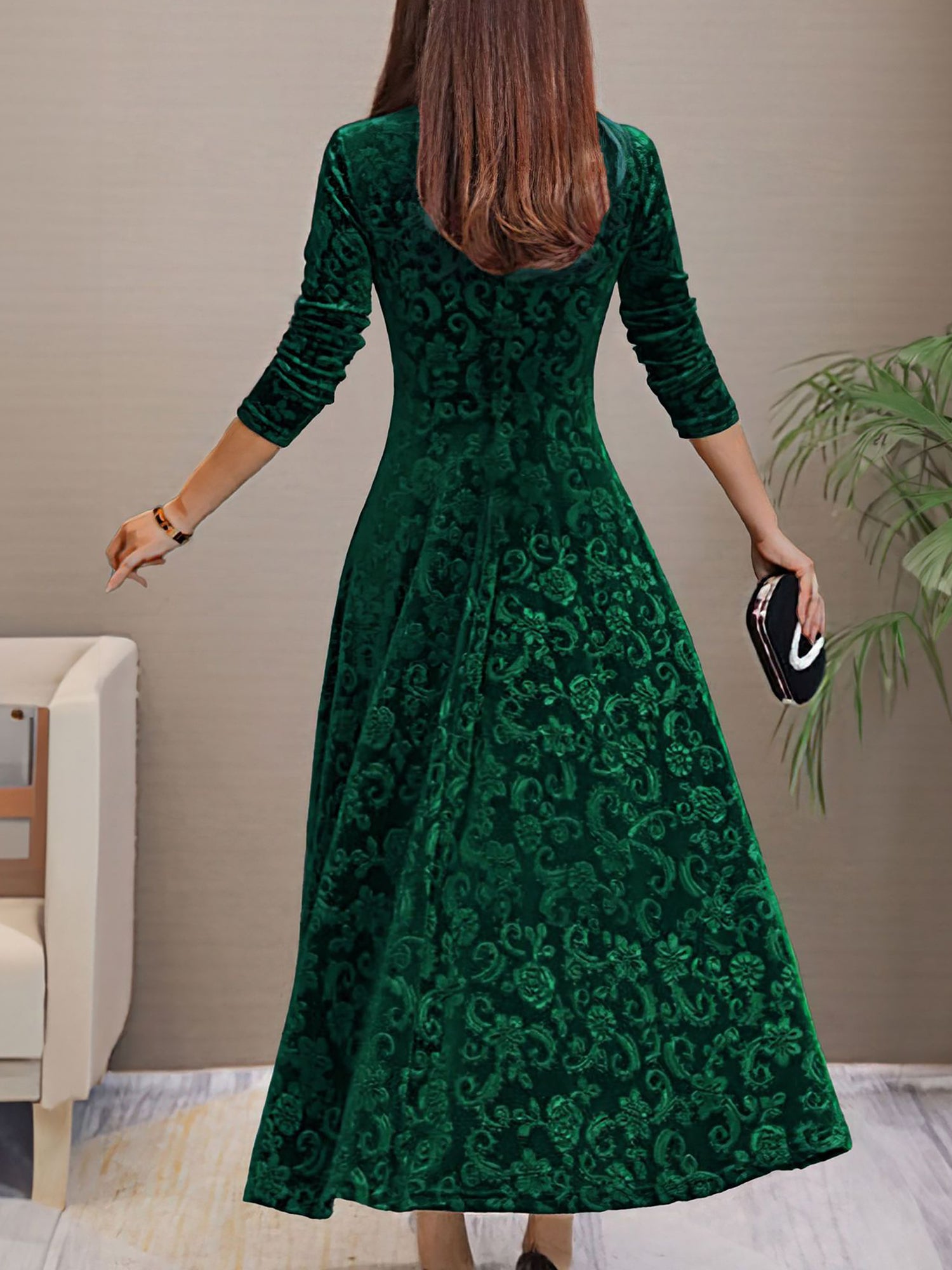 Women’s Formal Maxi Dress | Long Sleeve V-Neck
