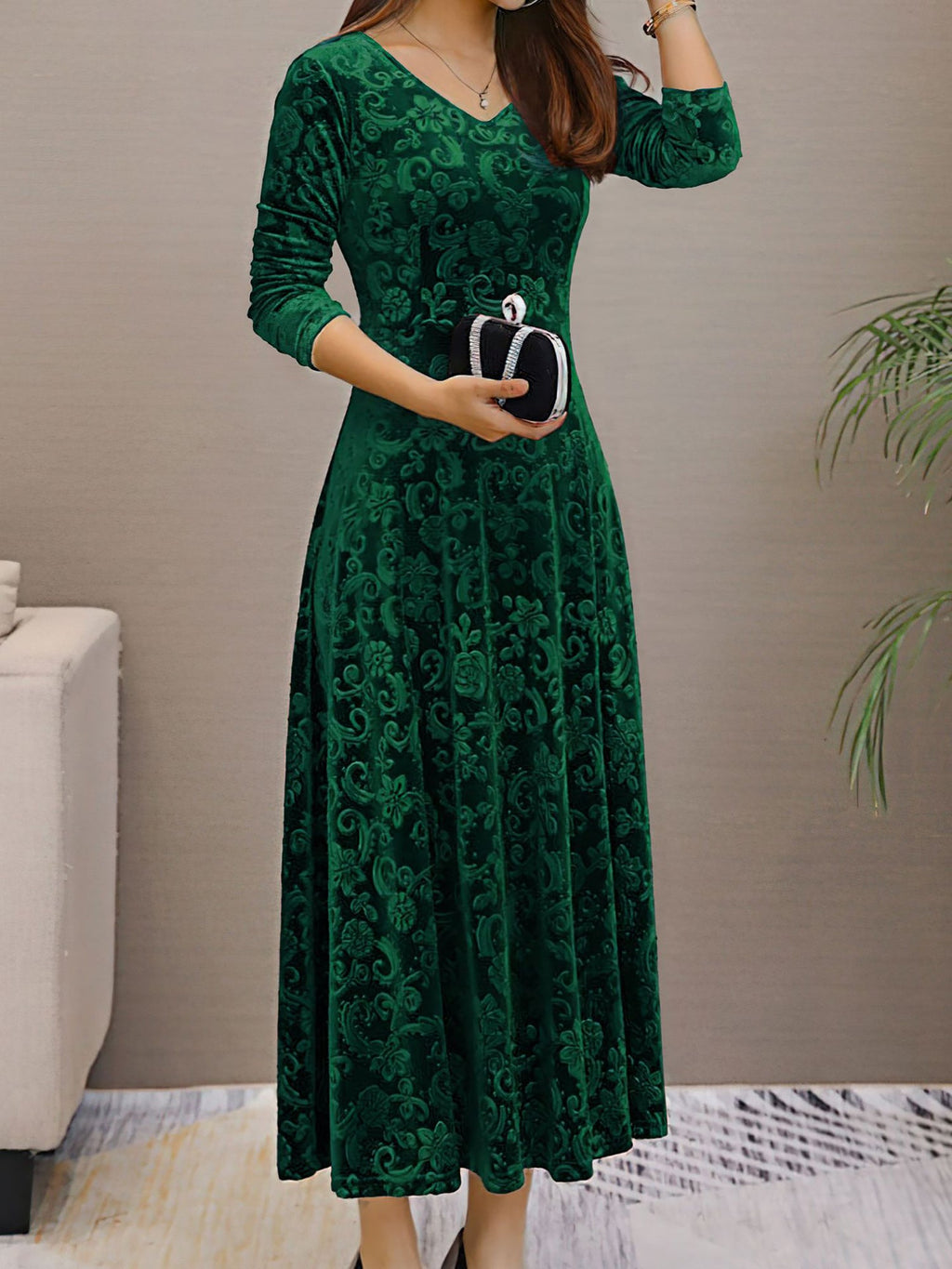 Women’s Formal Maxi Dress | Long Sleeve V-Neck