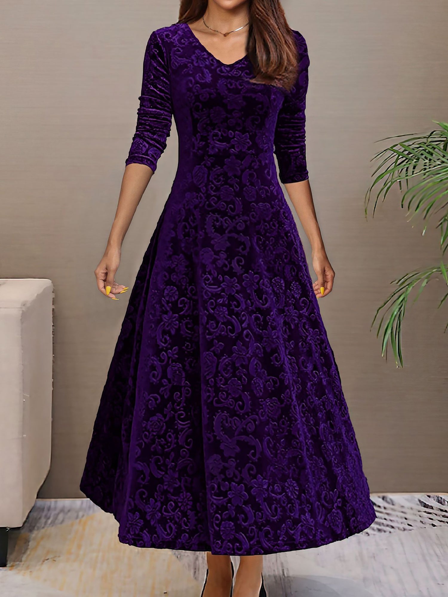 Women’s Formal Maxi Dress | Long Sleeve V-Neck