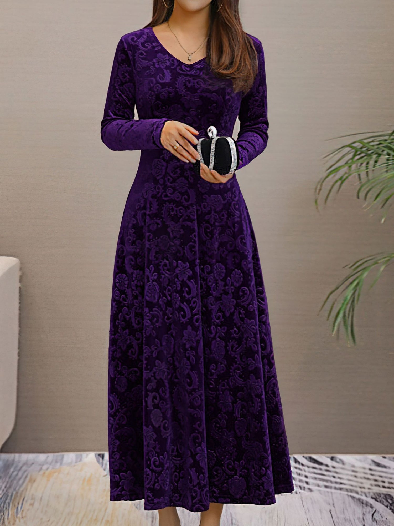 Women’s Formal Maxi Dress | Long Sleeve V-Neck