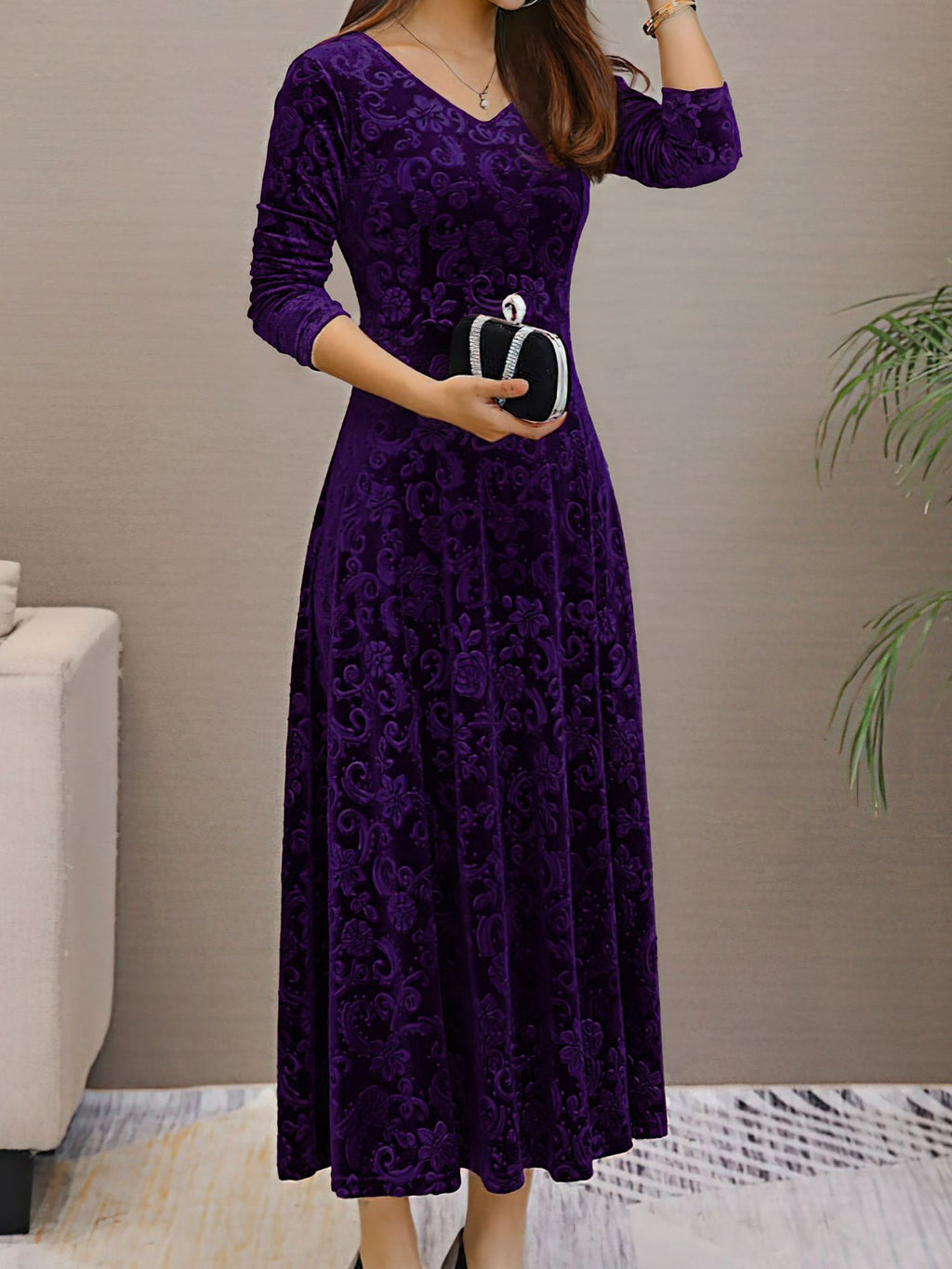 Women’s Formal Maxi Dress | Long Sleeve V-Neck