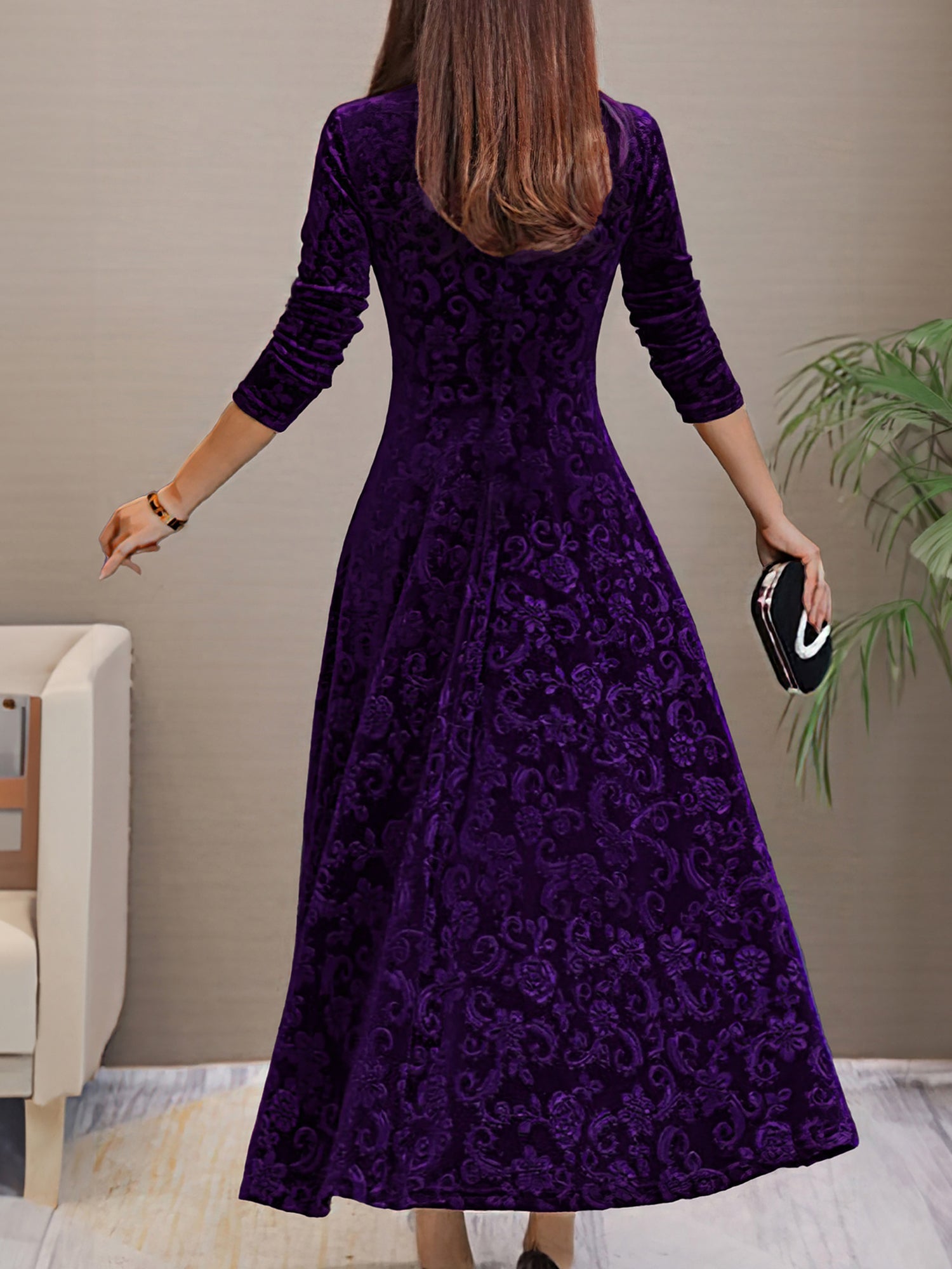 Women’s Formal Maxi Dress | Long Sleeve V-Neck