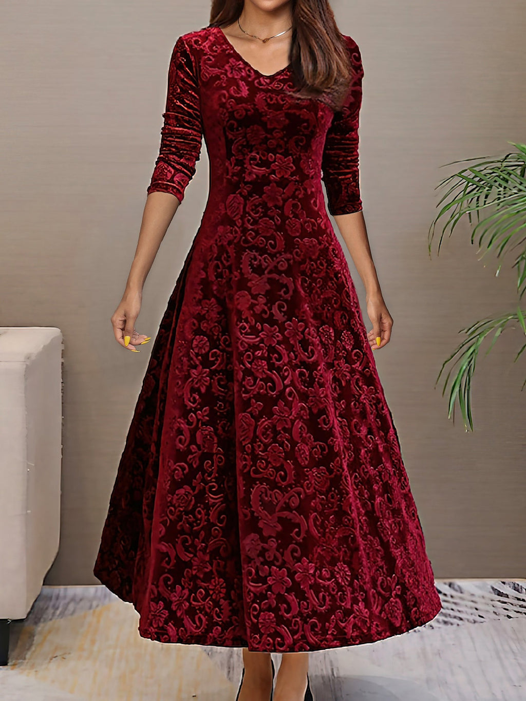 Women’s Formal Maxi Dress | Long Sleeve V-Neck