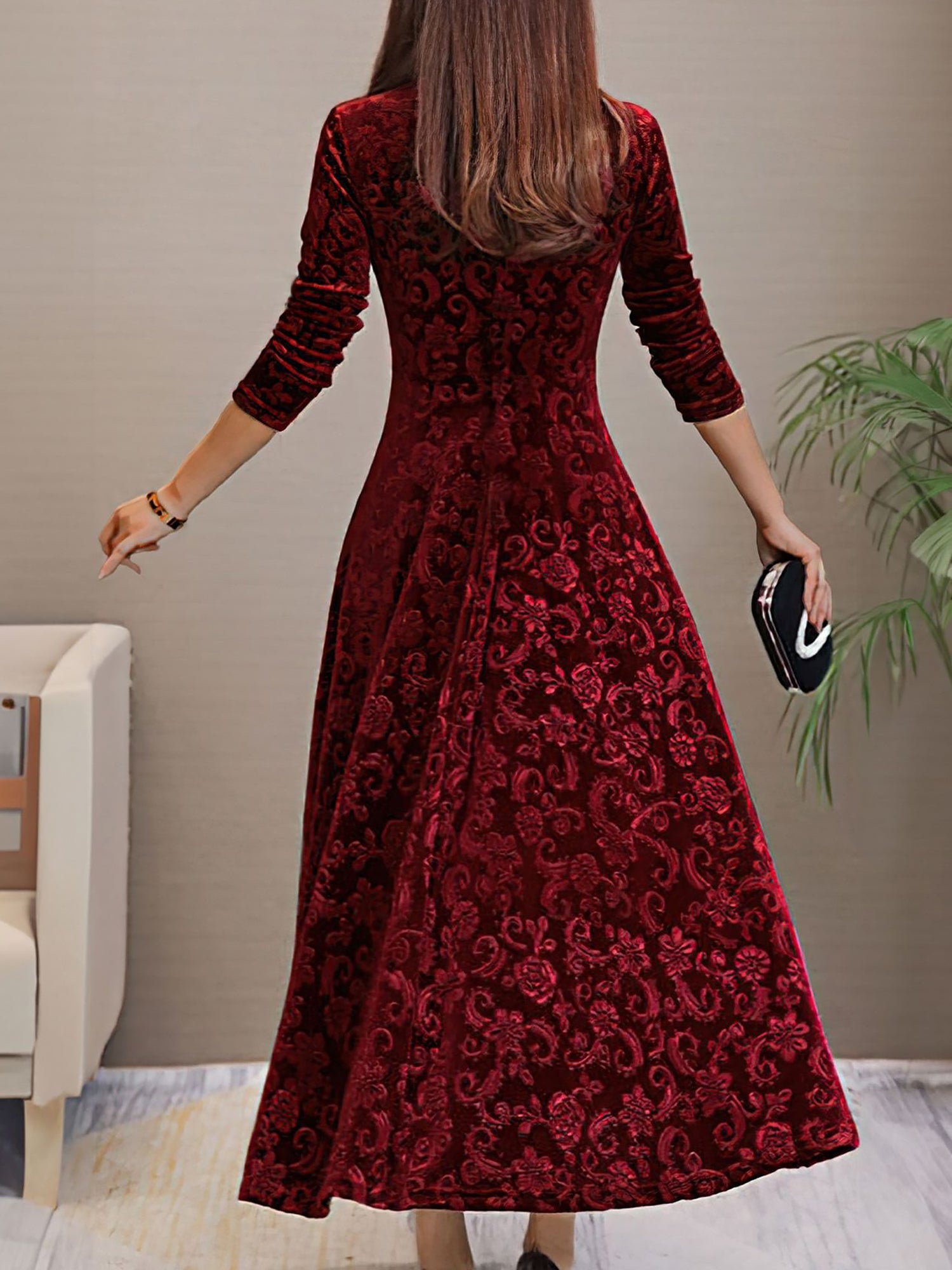 Women’s Formal Maxi Dress | Long Sleeve V-Neck