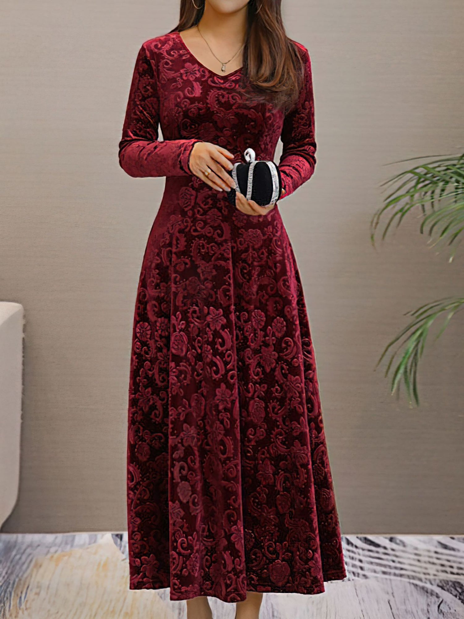 Women’s Formal Maxi Dress | Long Sleeve V-Neck
