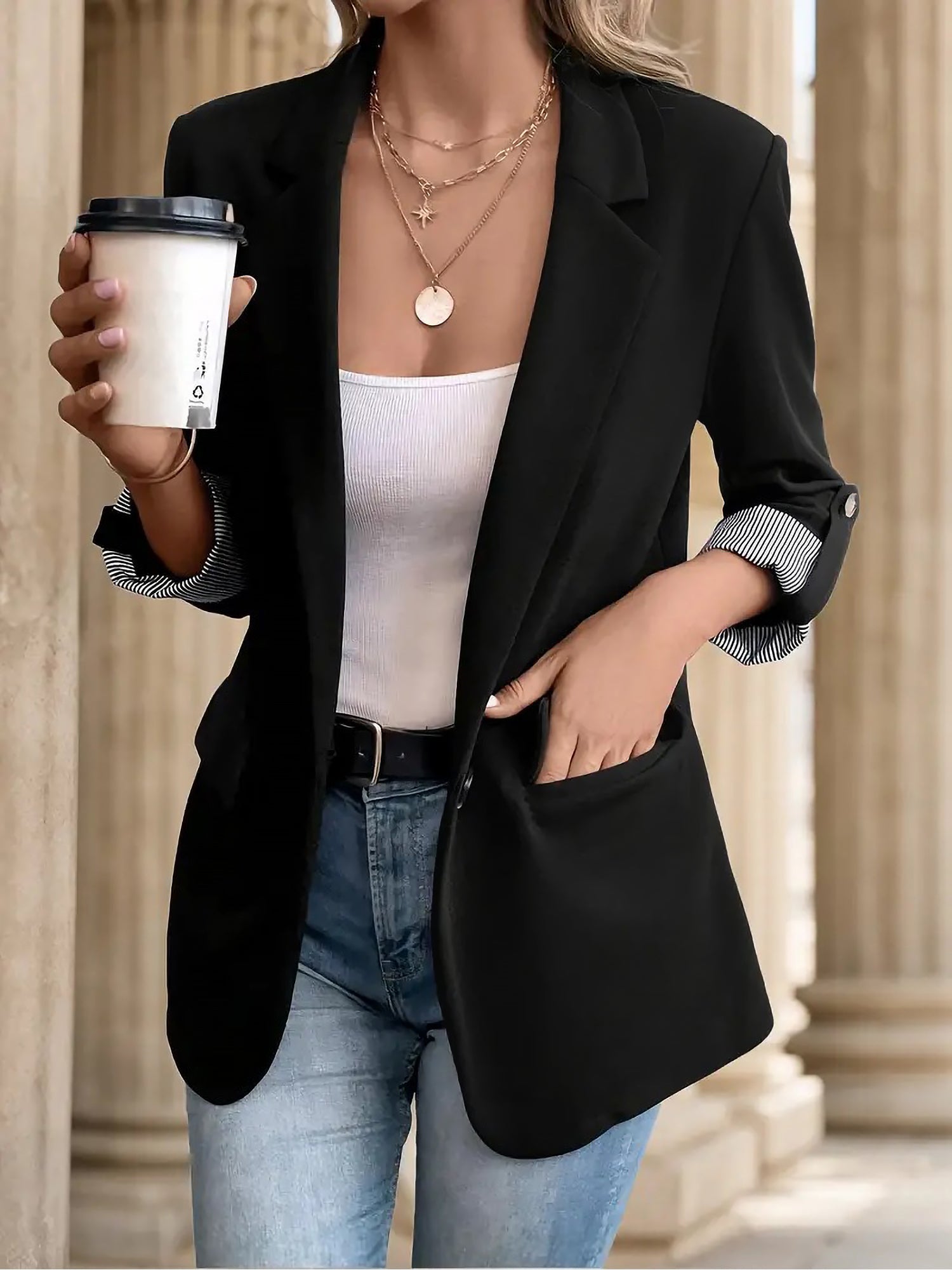 Women’s Casual Blazer | Button Up Pockets